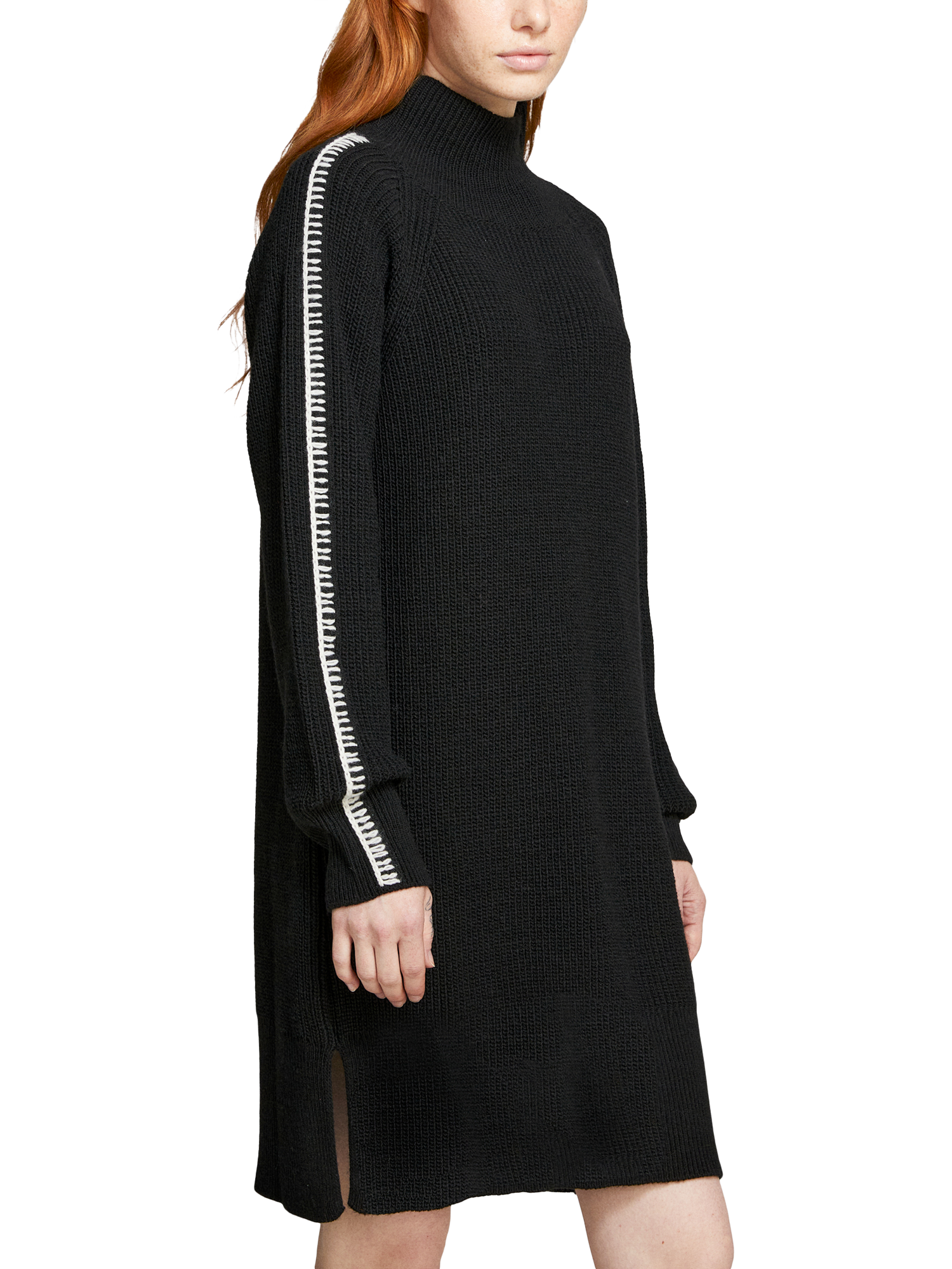 Product image 3 of 3, which shows SISLEY Contrast Stripe Jumper Dress, Black/White, XS