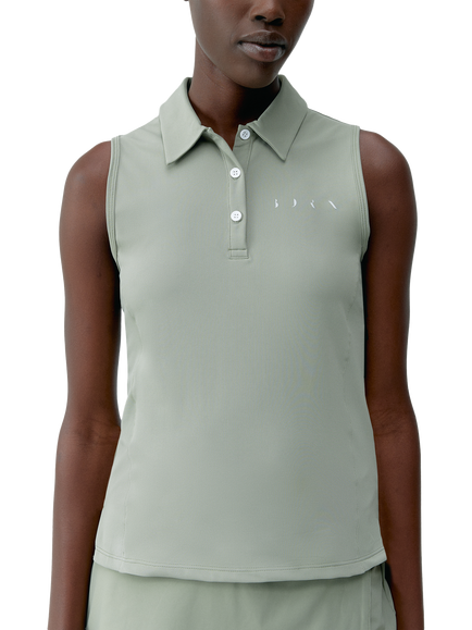 Born Living Yoga Sleeveless Polo Shirt, Green, Green