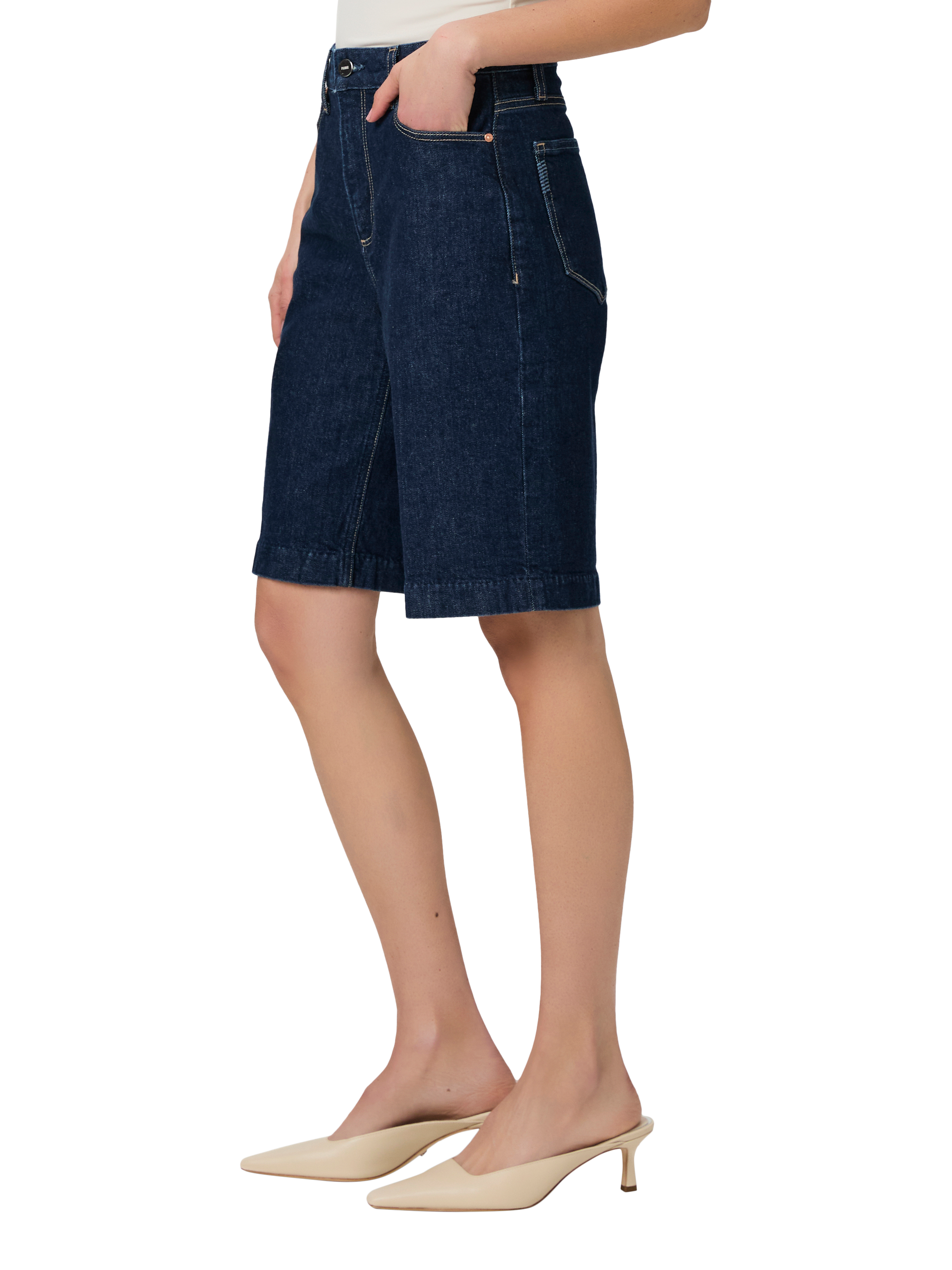 Product image 3 of 4, which shows PAIGE Cadee Organic Cotton Rich Denim Bermuda Shorts, Dark Blue, 27
