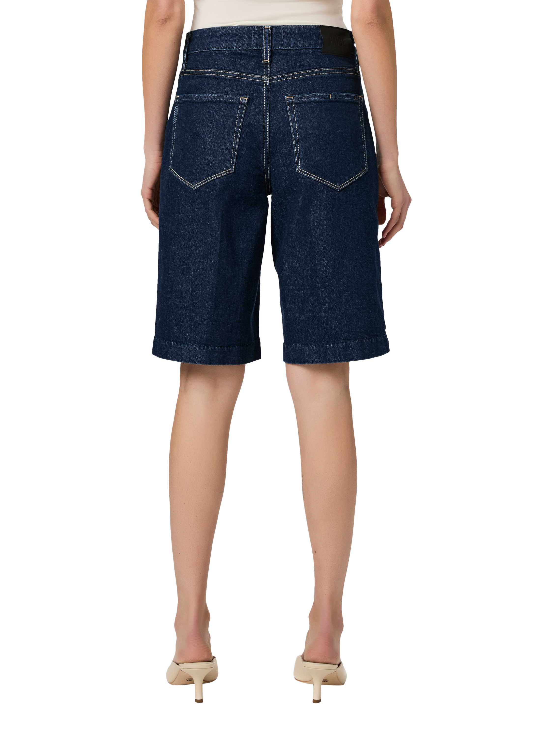 Product image 4 of 4, which shows PAIGE Cadee Organic Cotton Rich Denim Bermuda Shorts, Dark Blue, 27