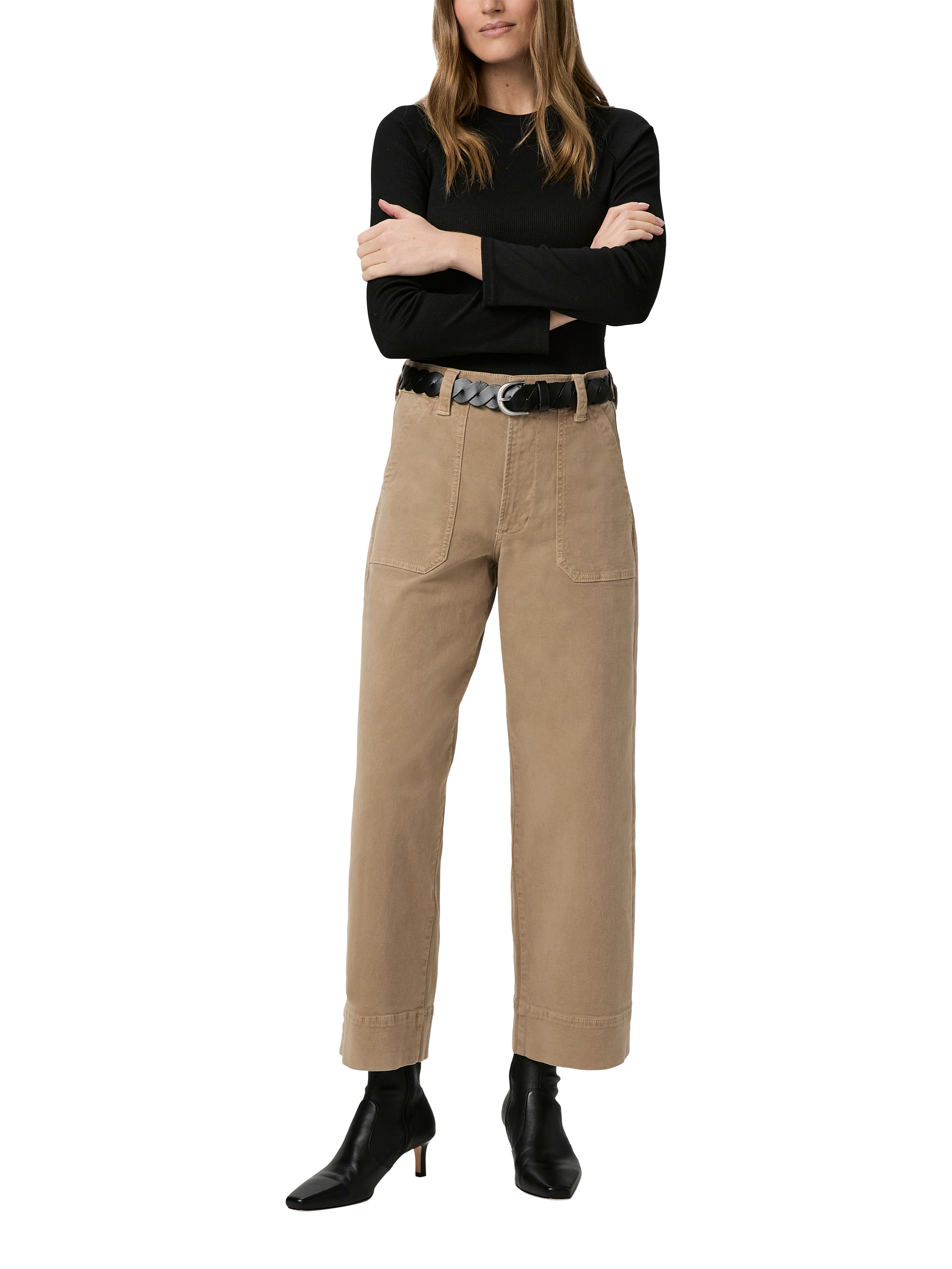 Product image 1 of 4, which shows PAIGE Cameron Utility Ankle Grazer Jeans, Tan, 31