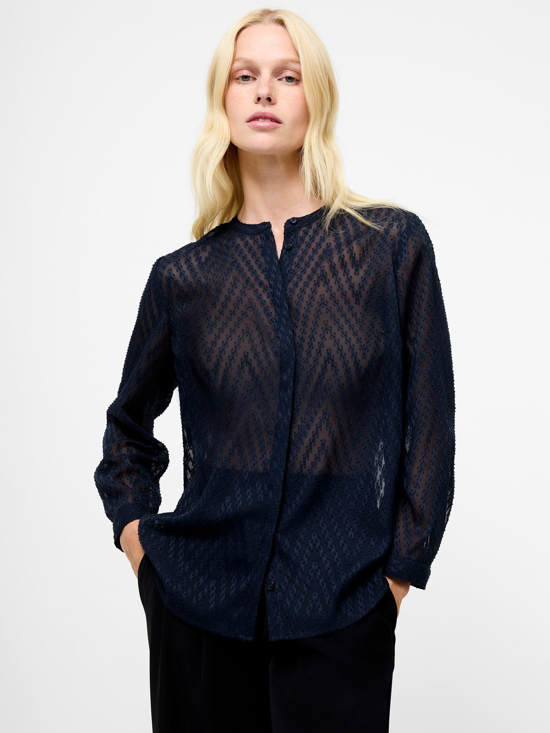 Product image 1 of 5, which shows French Connection Dayton Fil De Coupe Long Sleeve Shirt, Navy, XS