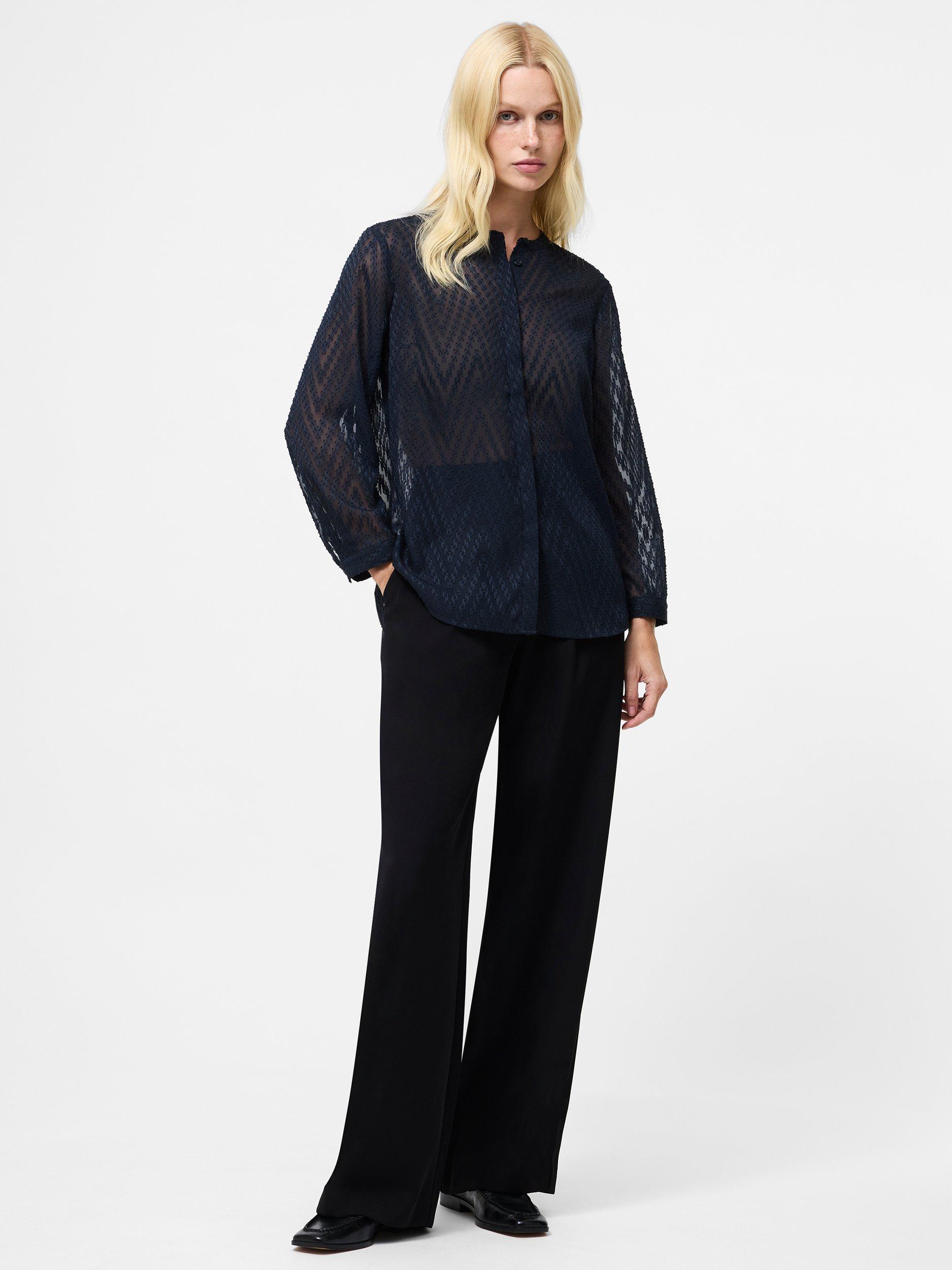 Product image 2 of 5, which shows French Connection Dayton Fil De Coupe Long Sleeve Shirt, Navy, XS