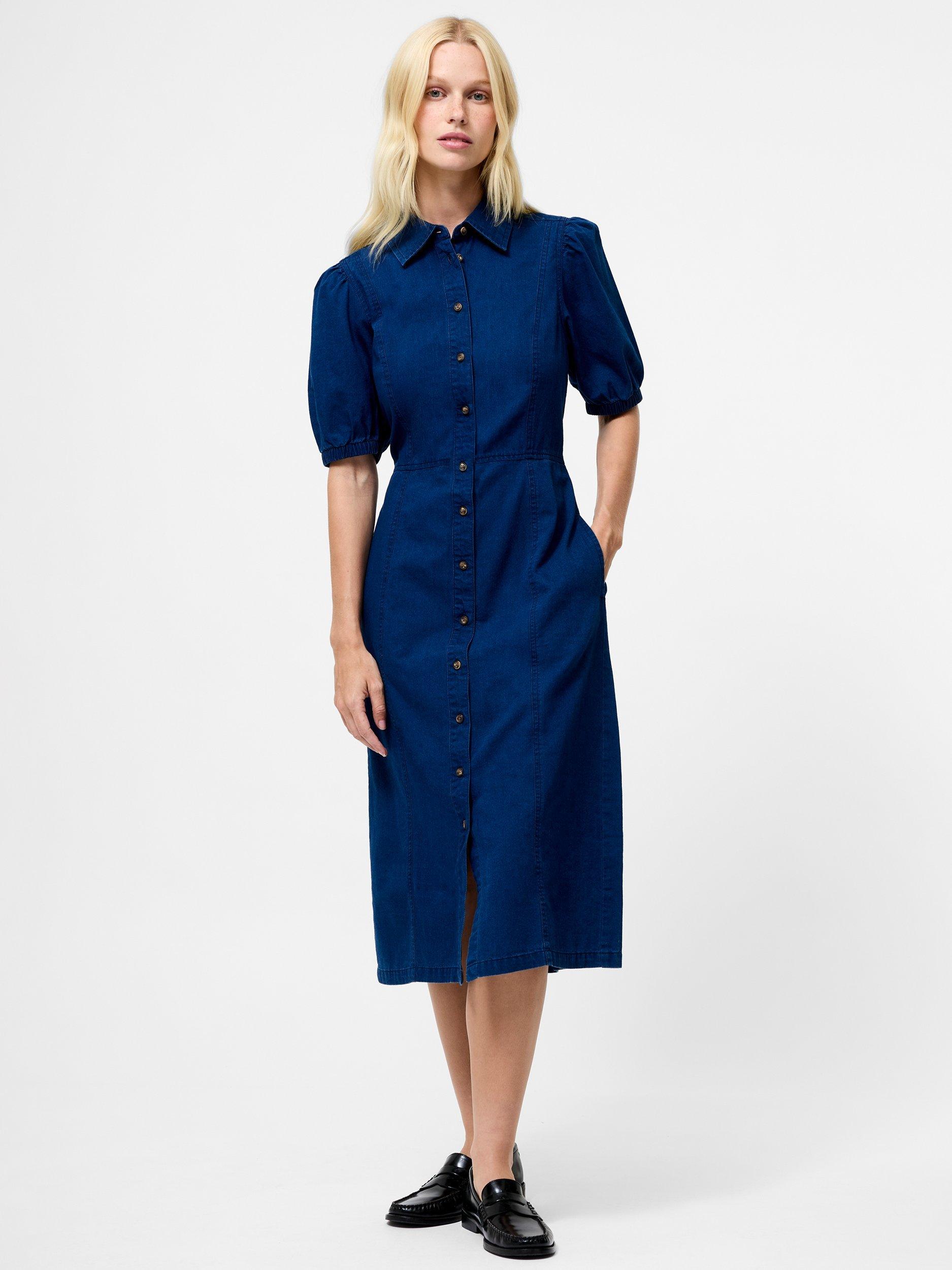 Product image 1 of 5, which shows French Connection Chambray Shirt Dress, Mid Wash, 6