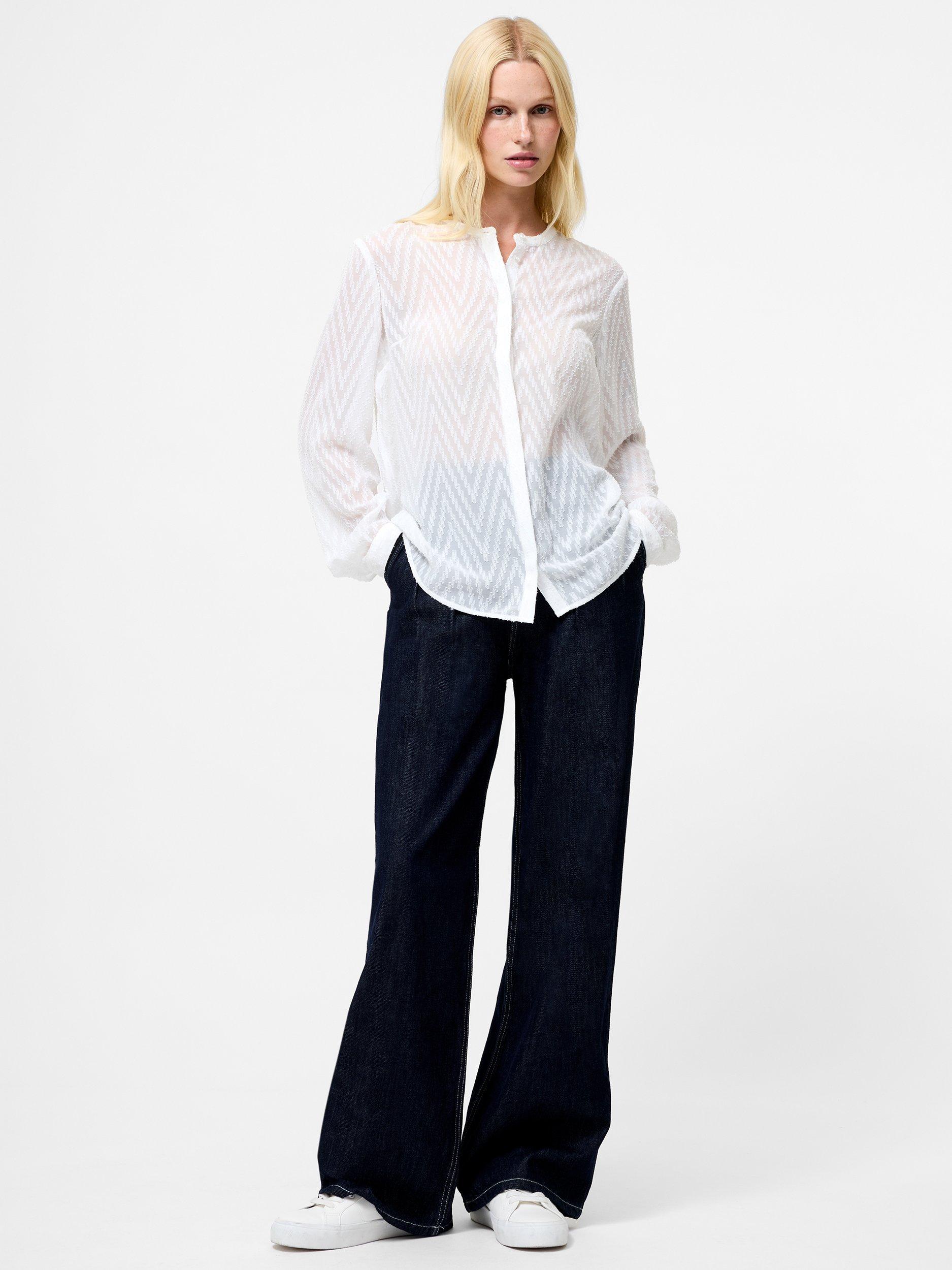 Product image 2 of 5, which shows French Connection Dayton Fil De Coupe Long Sleeve Shirt, Summer White, XS