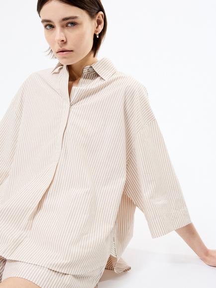 French Connection Rhodes Cotton Stripe Popover Shirt, Incense/Porcelain