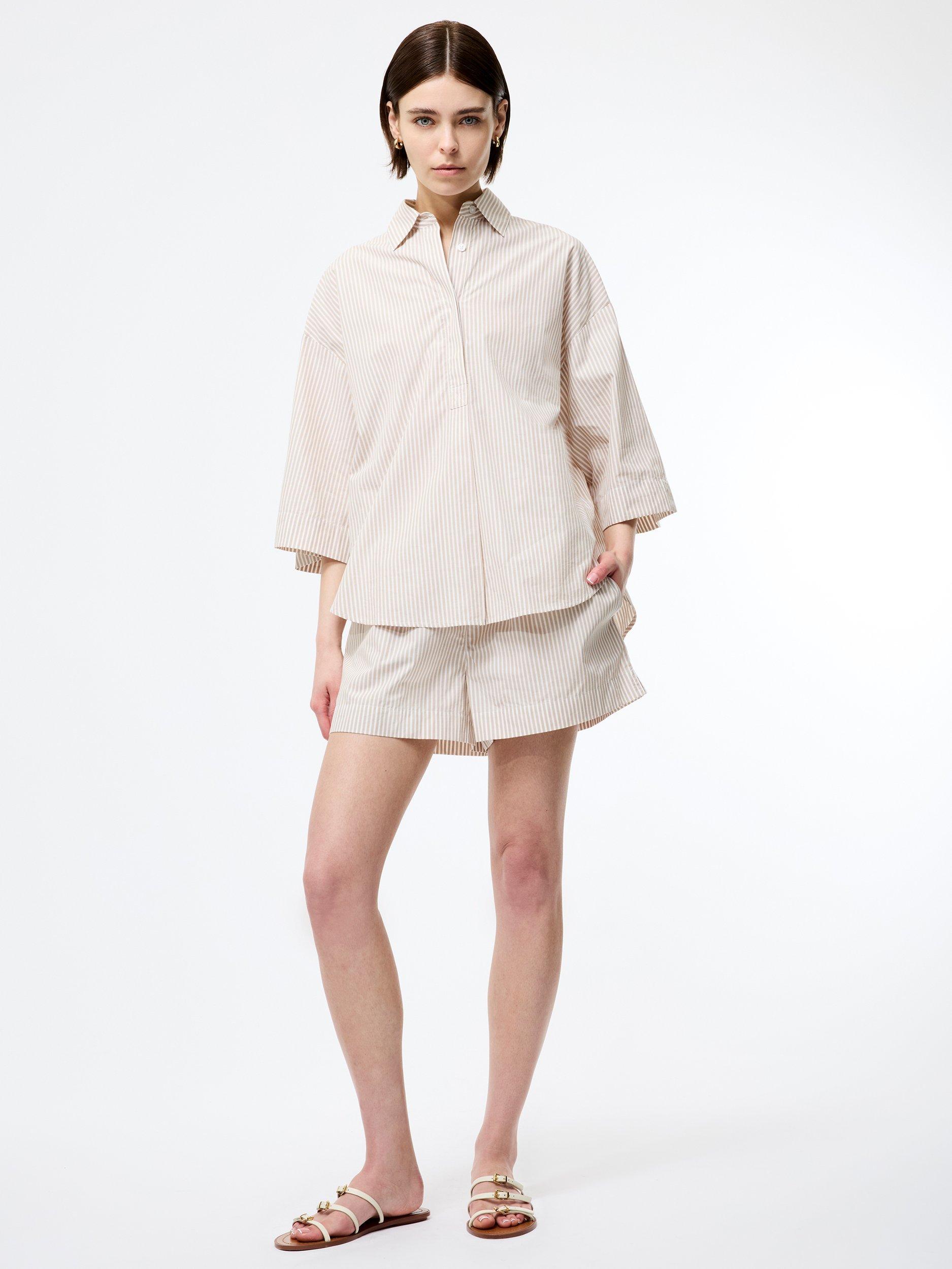 Product image 2 of 5, which shows French Connection Rhodes Cotton Stripe Popover Shirt, Incense/Porcelain, XS