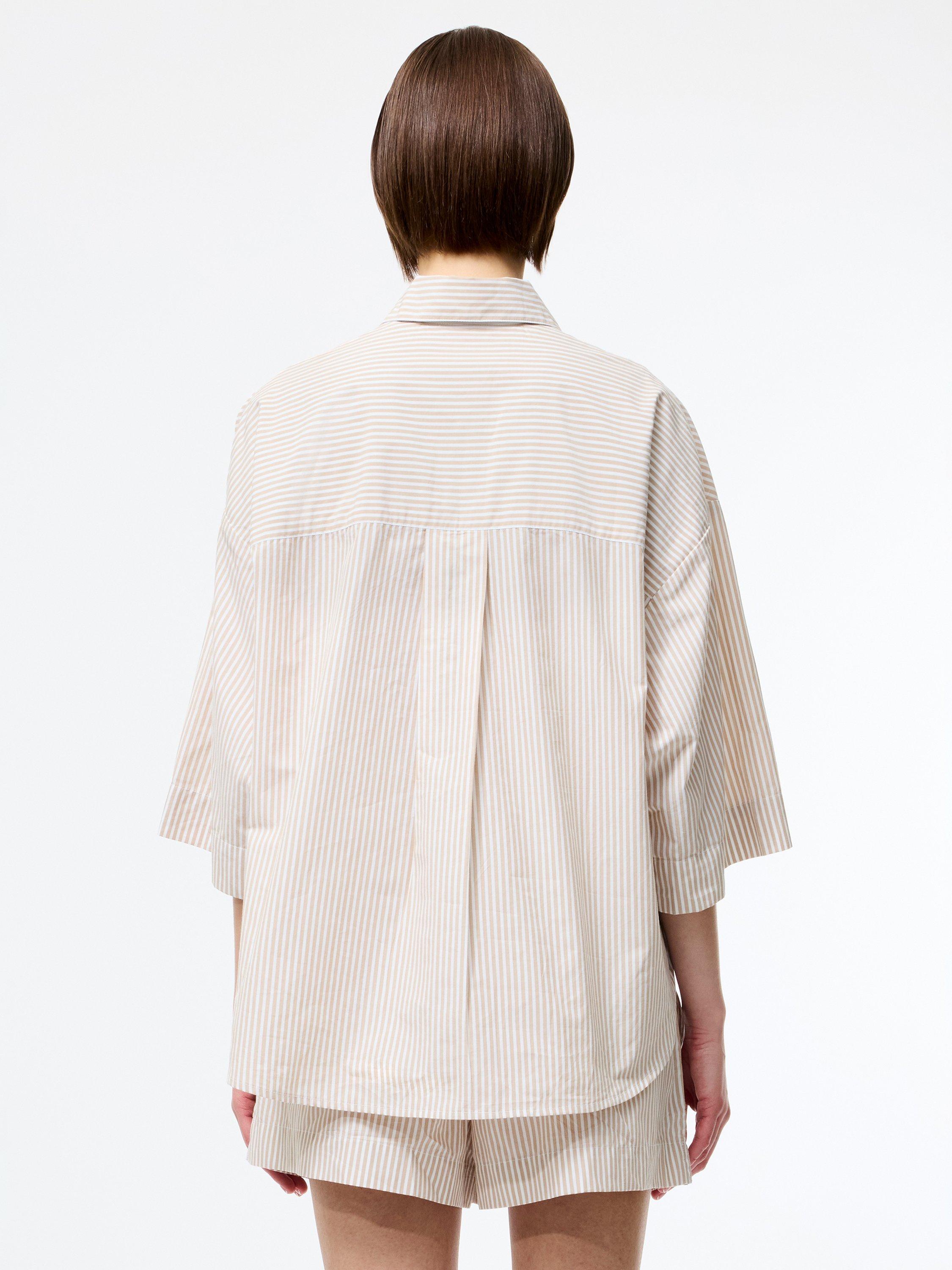 Product image 3 of 5, which shows French Connection Rhodes Cotton Stripe Popover Shirt, Incense/Porcelain, XS