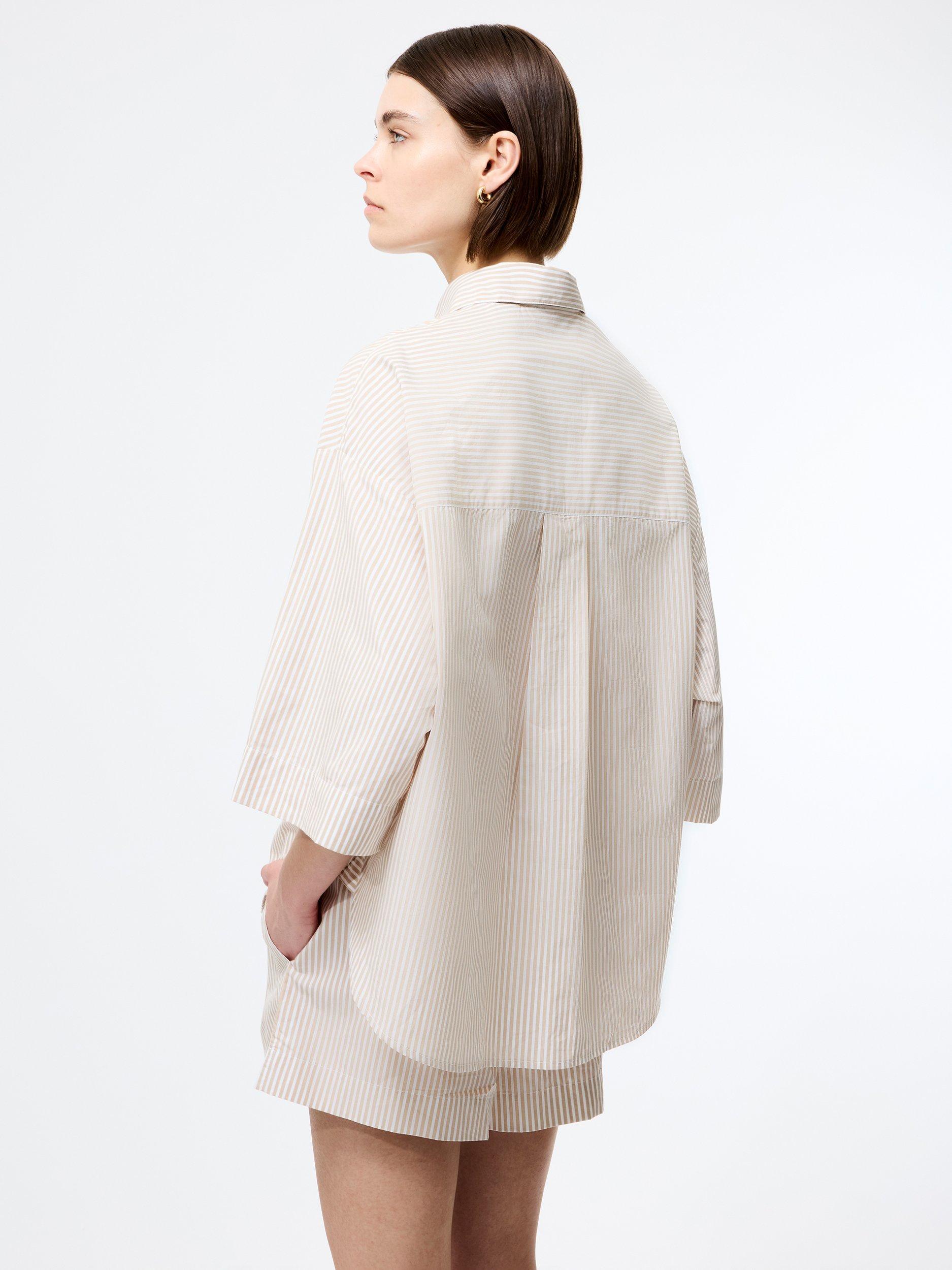 Product image 4 of 5, which shows French Connection Rhodes Cotton Stripe Popover Shirt, Incense/Porcelain, XS
