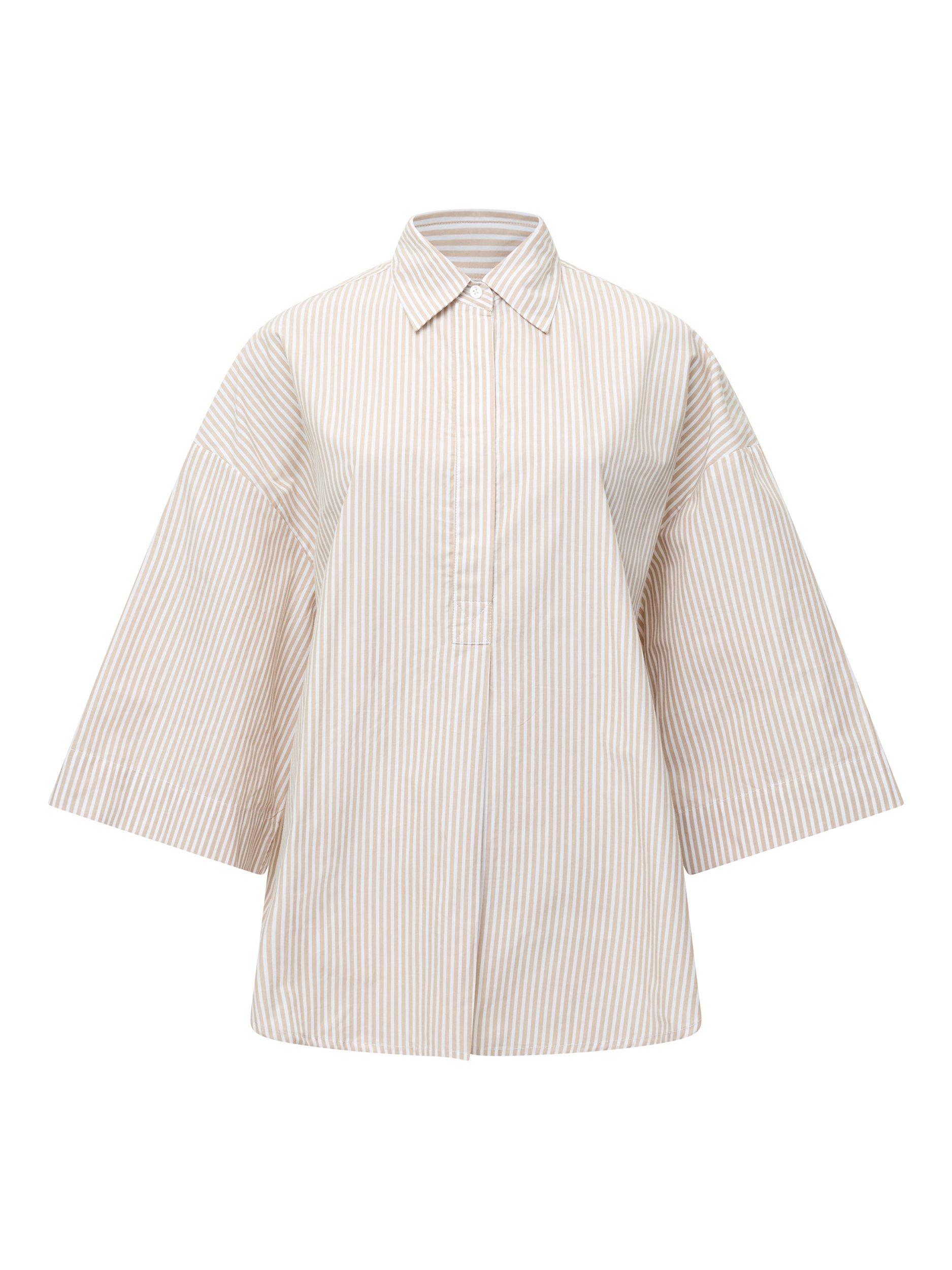 Product image 5 of 5, which shows French Connection Rhodes Cotton Stripe Popover Shirt, Incense/Porcelain, XS