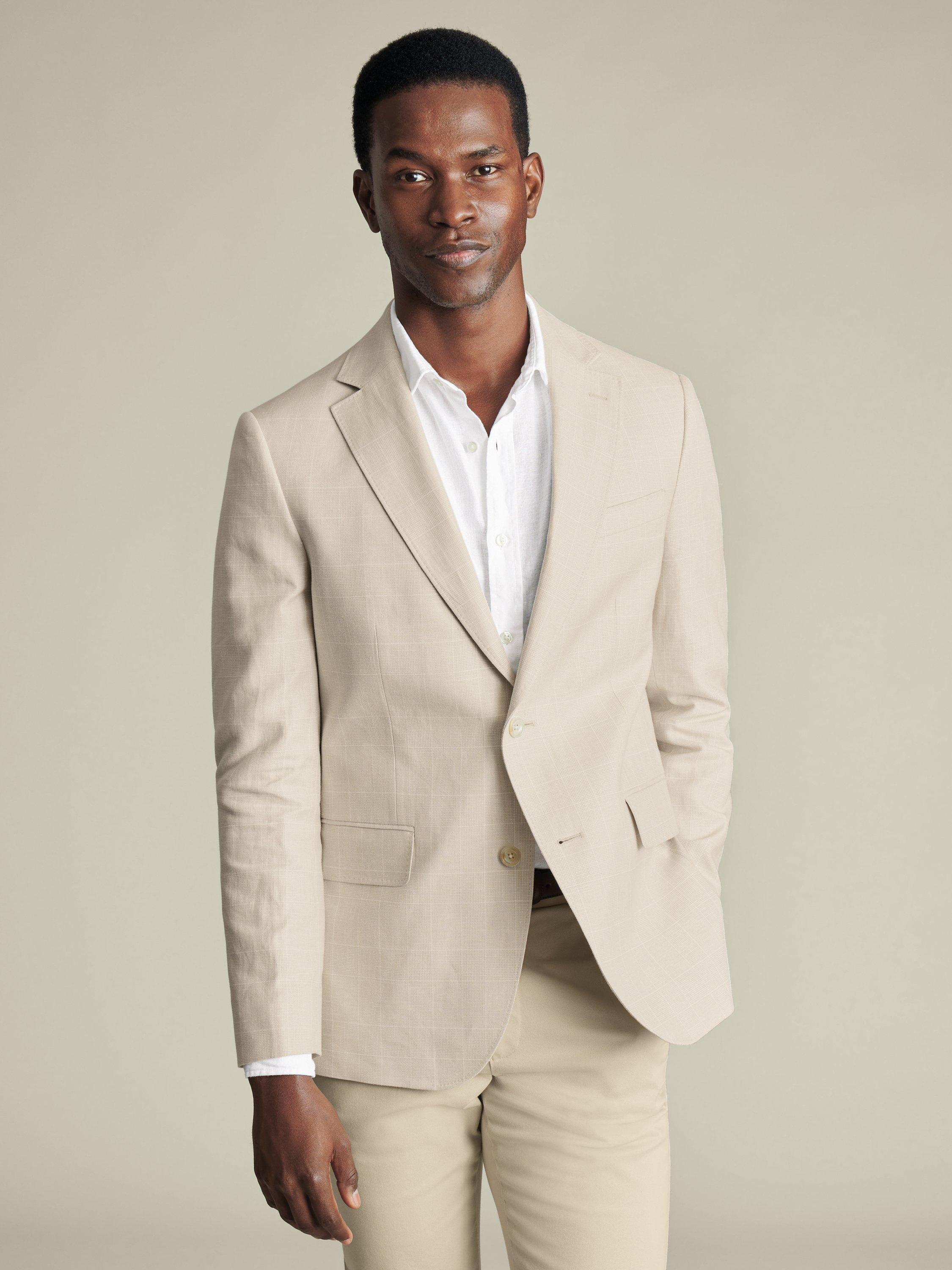 Product image 1 of 5, which shows Charles Tyrwhitt Slim Fit Linen Cotton Blend Blazer, Stone, 38R