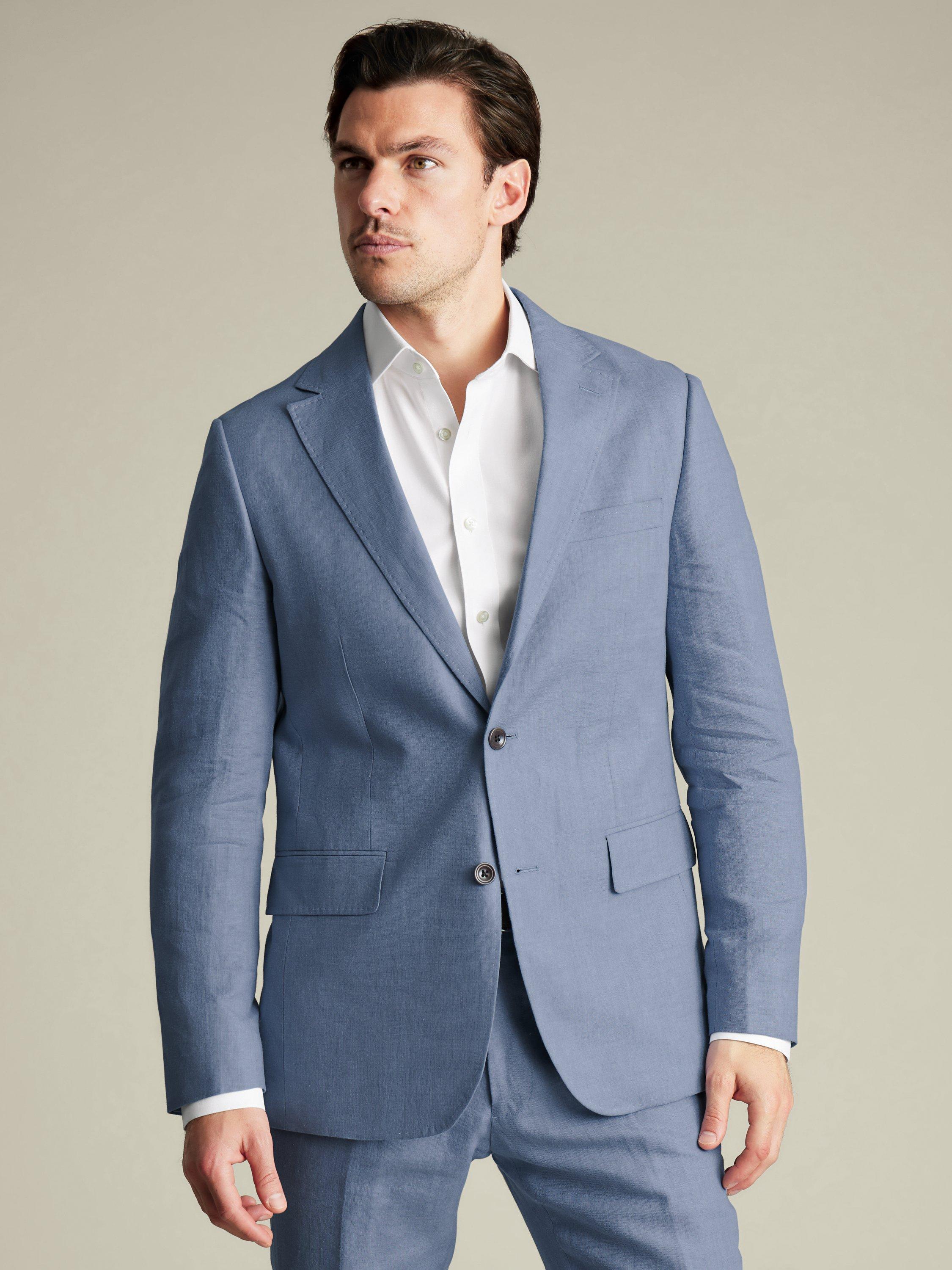 Product image 1 of 4, which shows Charles Tyrwhitt Slim Fit Linen Blazer, Airforce Blue, 46R