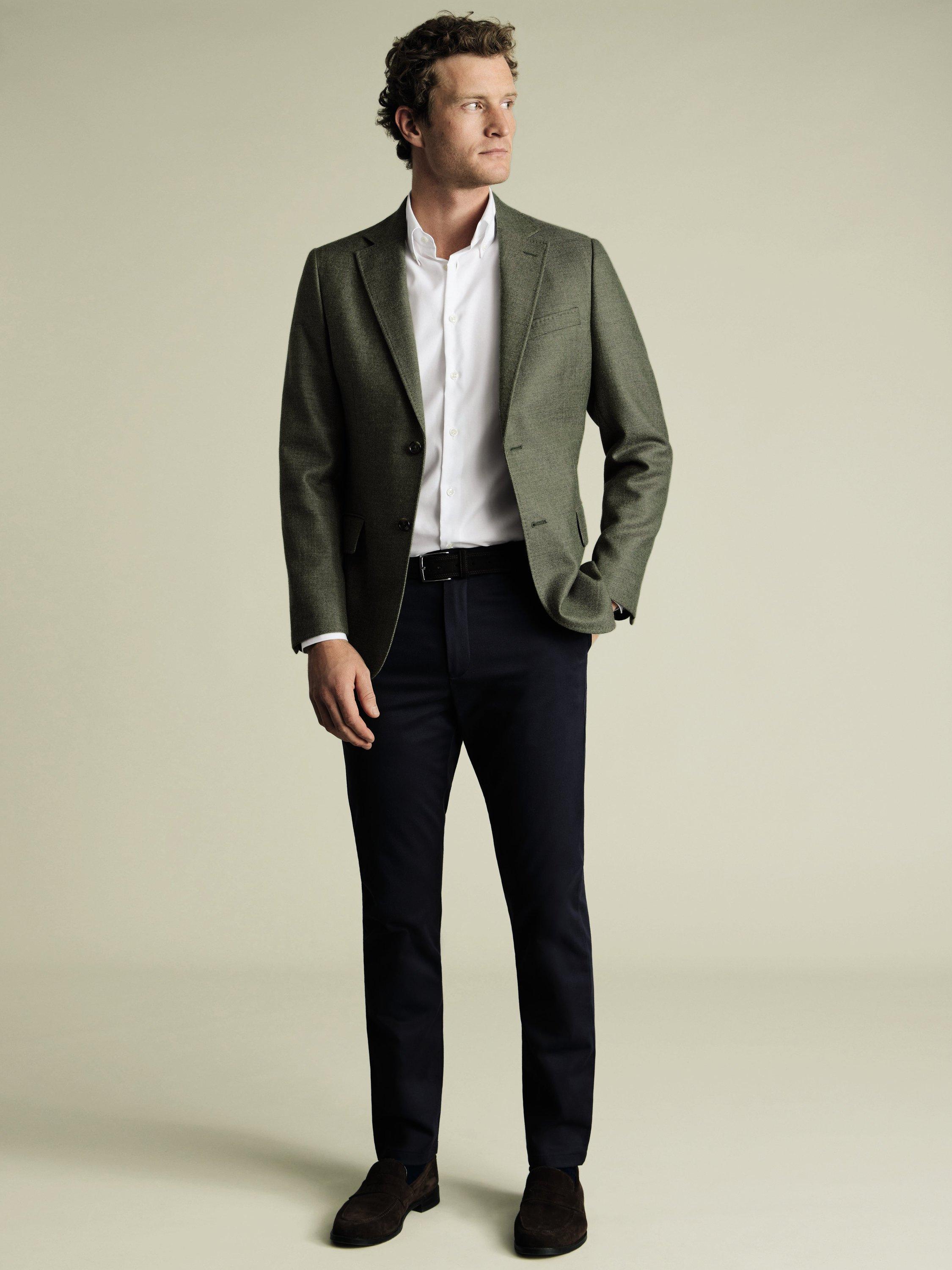 Product image 3 of 5, which shows Charles Tyrwhitt Slim Fit Twill Wool Blazer, Moss Green, 40S