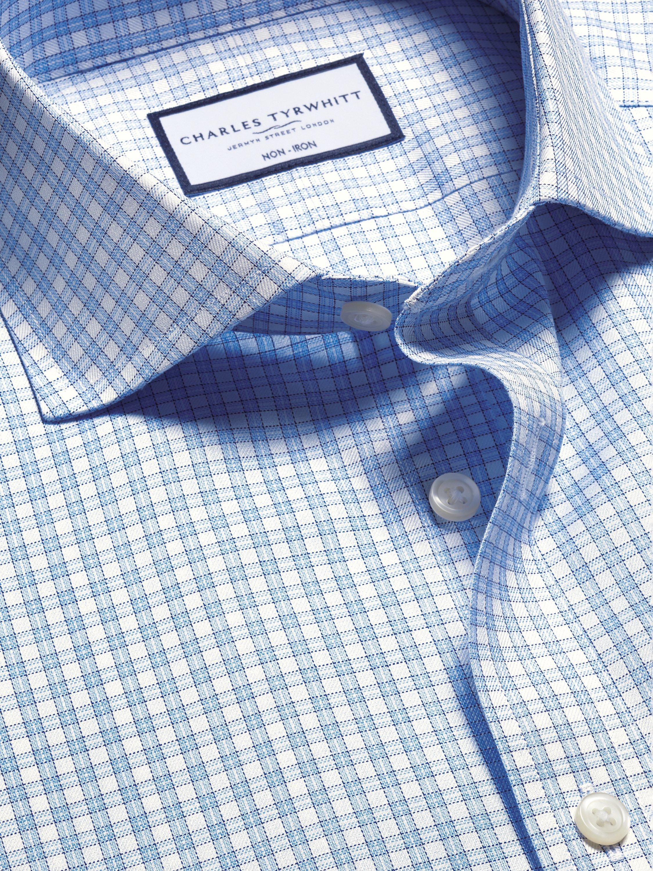 Product image 4 of 6, which shows Charles Tyrwhitt Non-Iron Cotton Twill Shirt, Cornflower Blue, 15.5/S