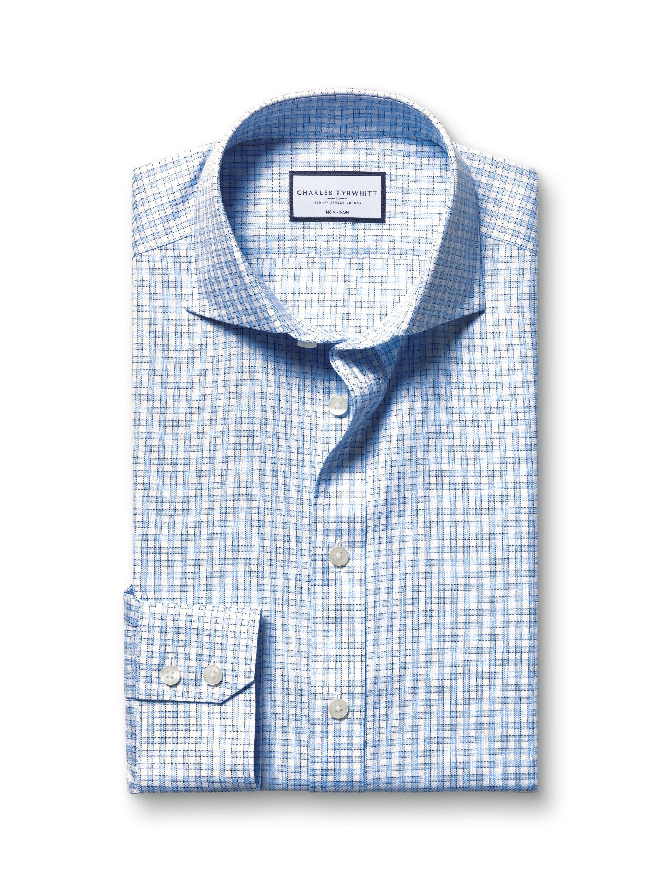 Product image 5 of 6, which shows Charles Tyrwhitt Non-Iron Cotton Twill Shirt, Cornflower Blue, 15.5/S
