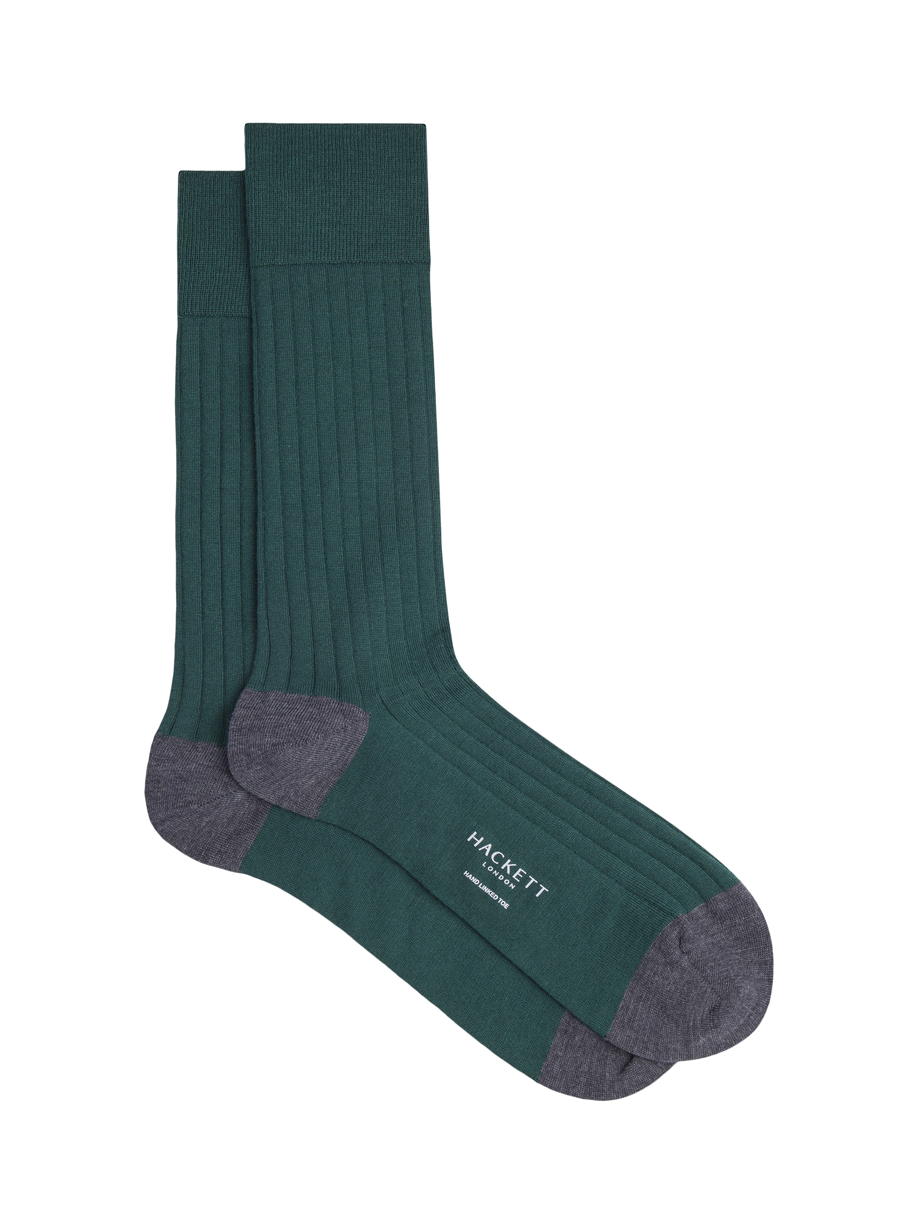 Hackett London Merino Wool Blend Ribbed Crew Socks, Bottle Green