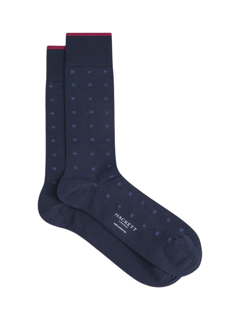 Hackett London Jacquard Monogram Crew Socks, Navy