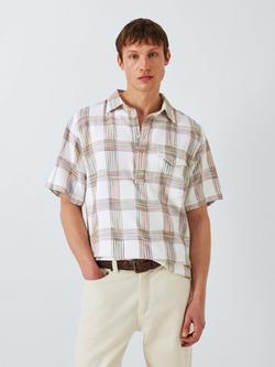 Dubbleware Cotton Blend Dobby Check Regular Fit Shirt, White, White