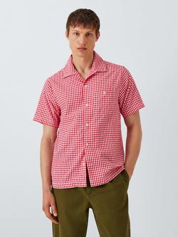 Dubbleware Quincy Cotton Regular Fit Check Seersucker Shirt, Red, Red