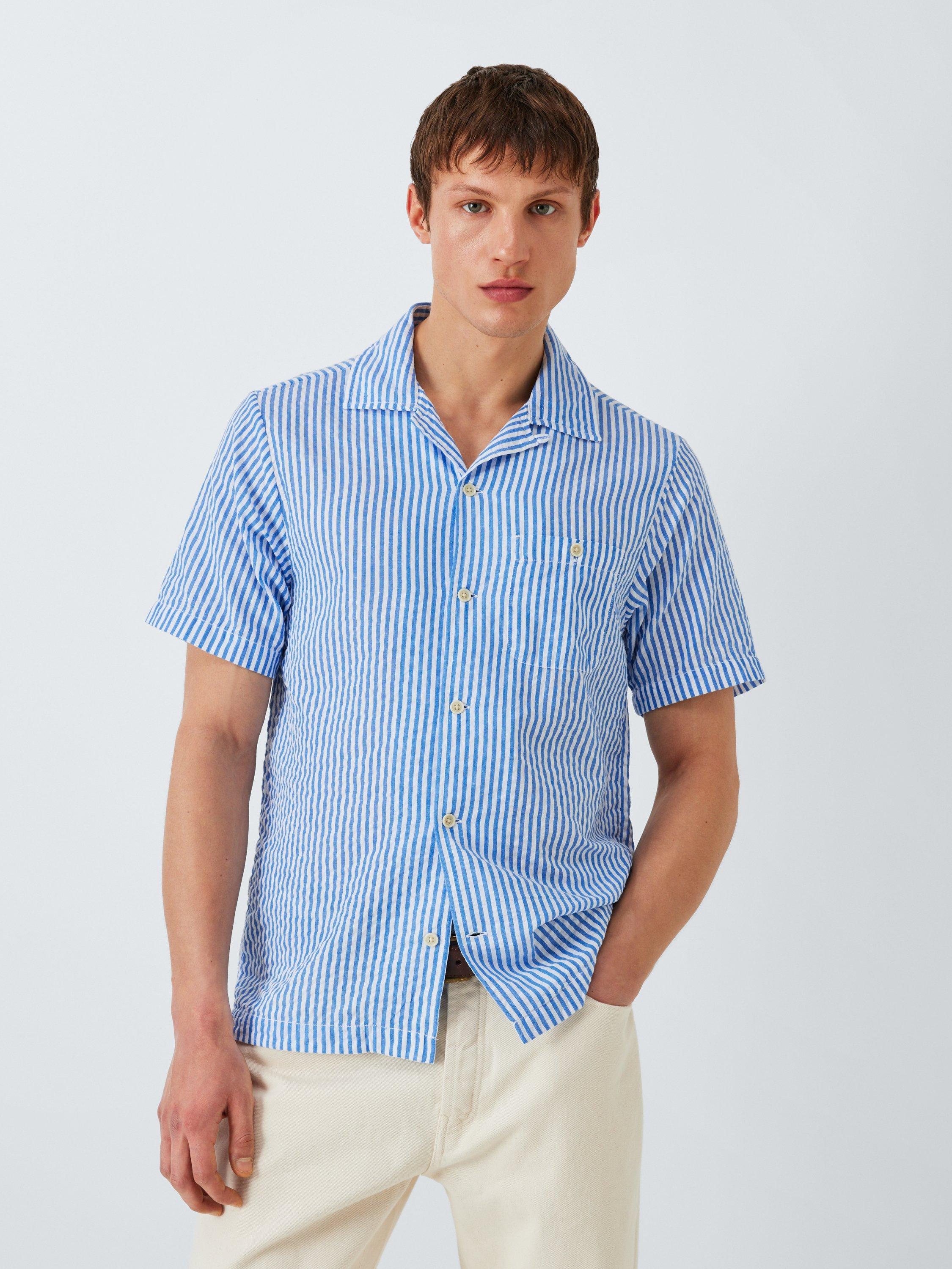 Product image 5 of 7, which shows Dubbleware Quincy Cotton Regular Fit Stripe Seersucker Shirt, Navy, S