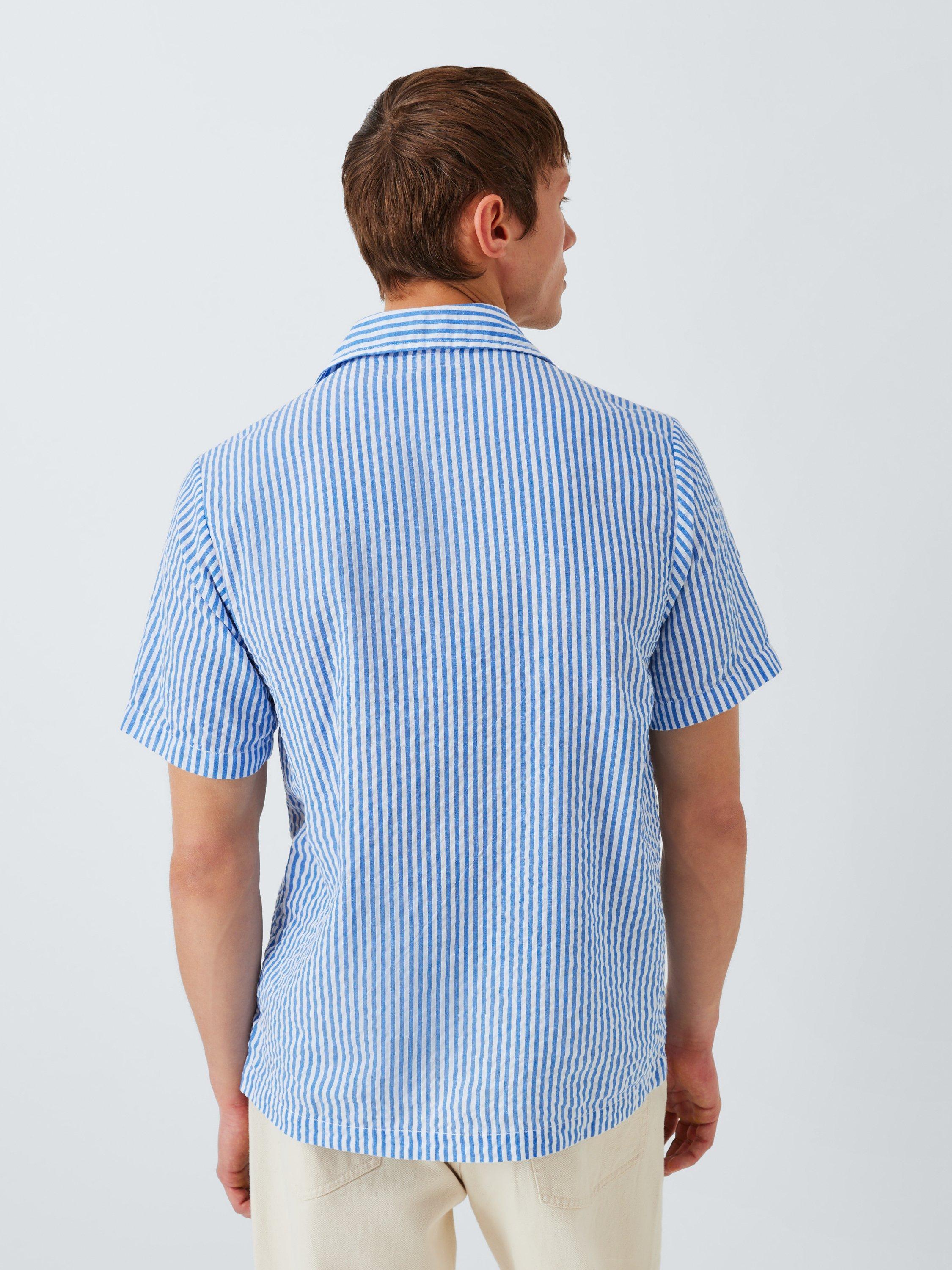 Product image 7 of 7, which shows Dubbleware Quincy Cotton Regular Fit Stripe Seersucker Shirt, Navy, S