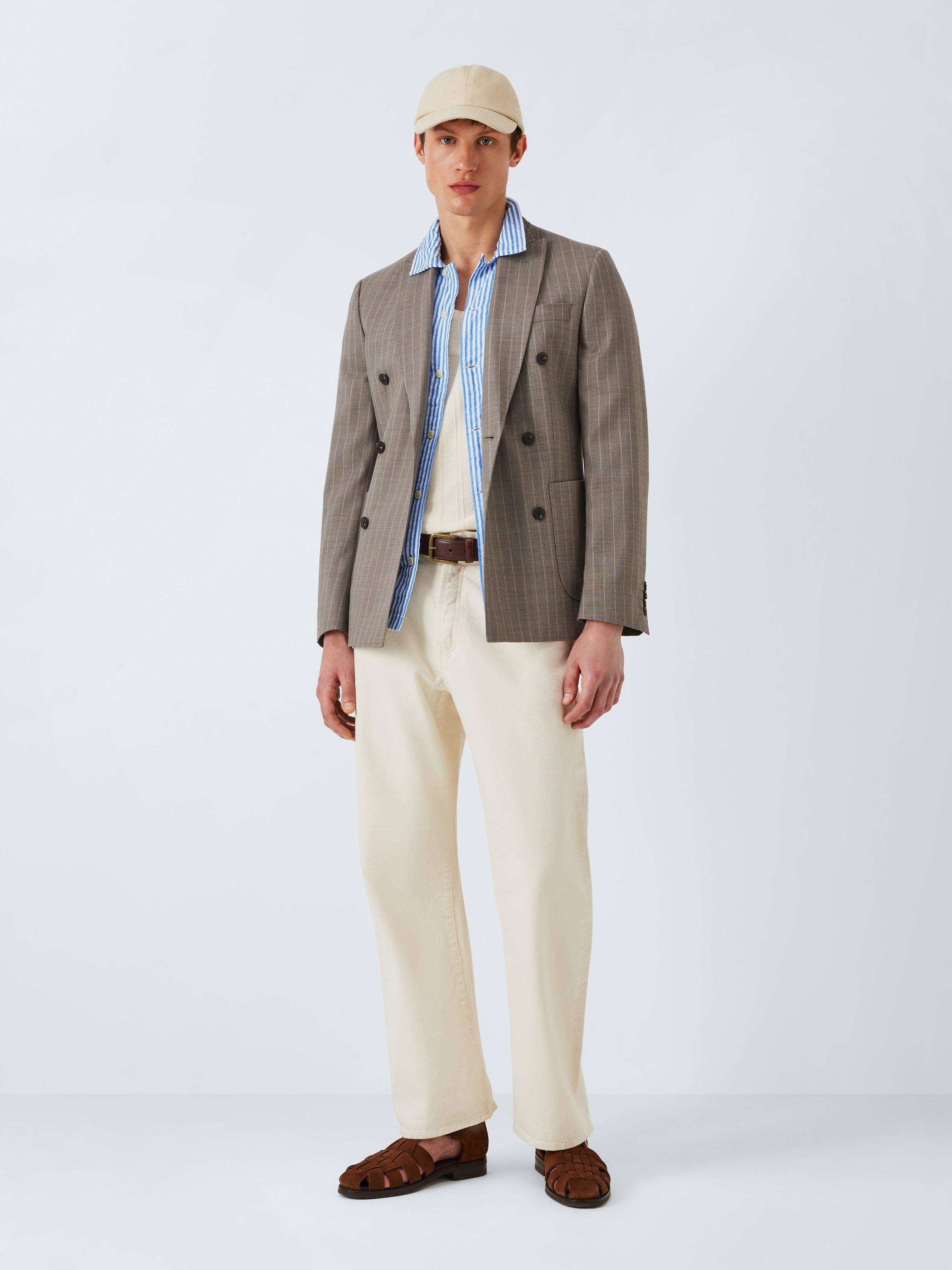 Product image 6 of 7, which shows Dubbleware Quincy Cotton Regular Fit Stripe Seersucker Shirt, Navy, S