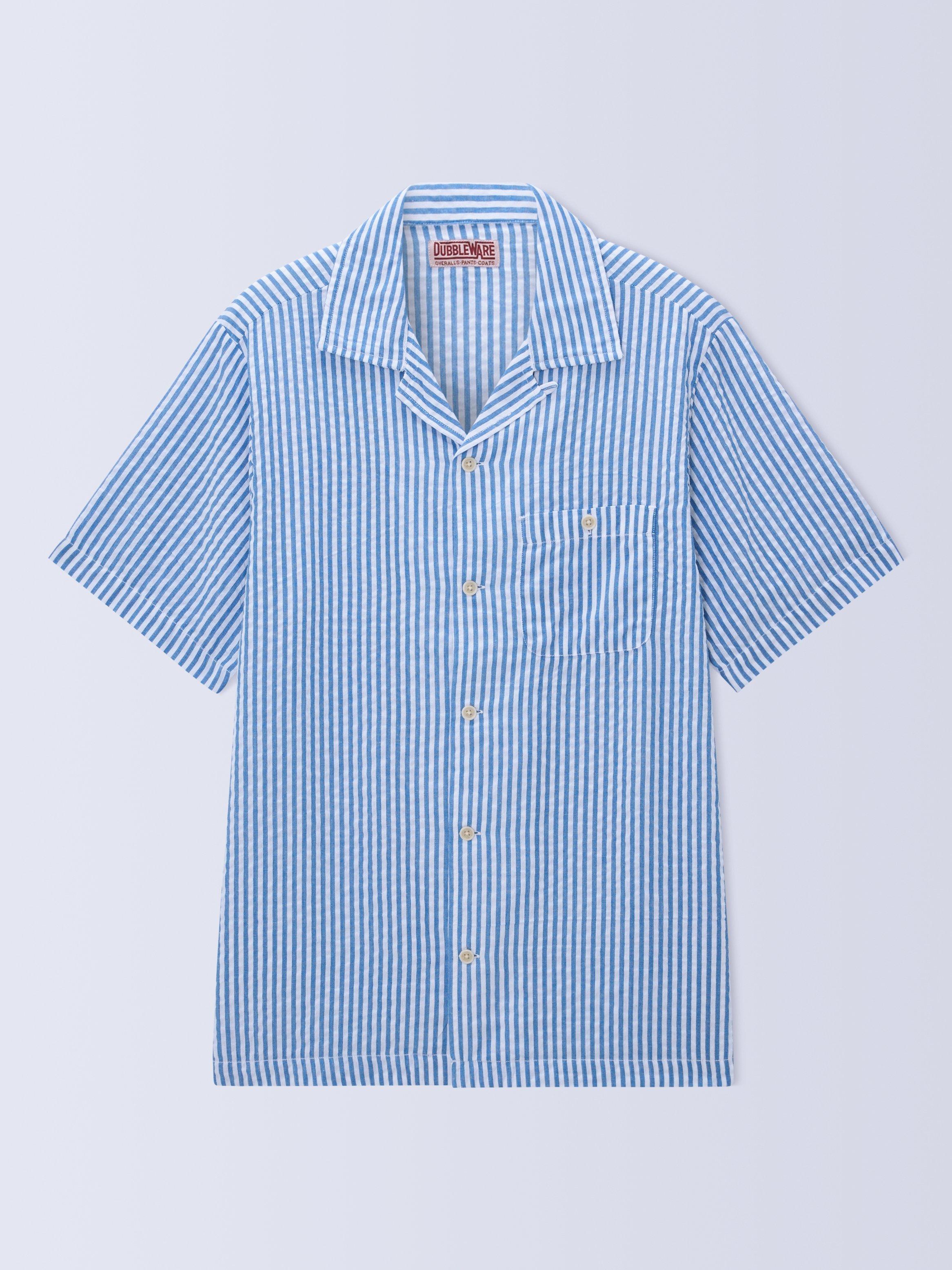 Product image 4 of 7, which shows Dubbleware Quincy Cotton Regular Fit Stripe Seersucker Shirt, Navy, S