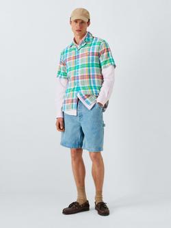 Dubbleware Quincy Cotton Regular Fit Madras Check Shirt, Green/Pink - view 2, Green / Pink