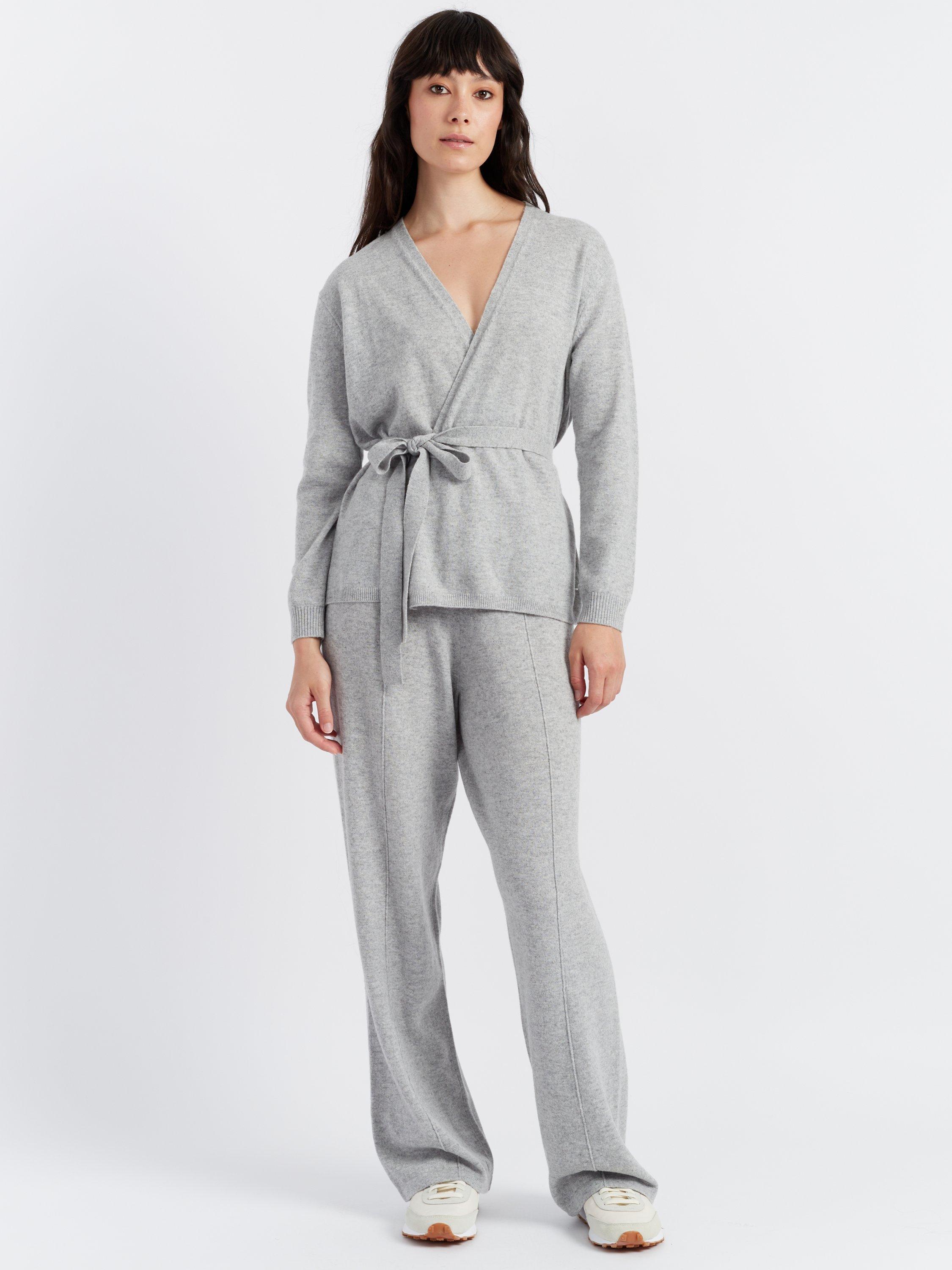 Product image 1 of 5, which shows Chinti & Parker Wool & Cashmere Wrap Cardigan, Light Grey, XS