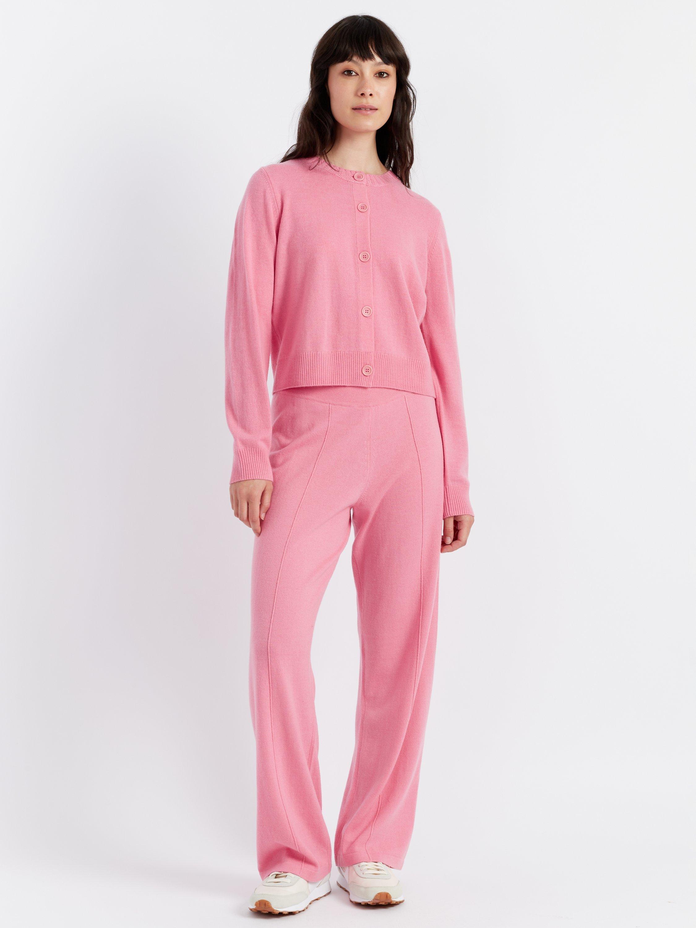 Product image 1 of 3, which shows Chinti & Parker Wool & Cashmere Wide Leg Trousers, Punch Pink, XS