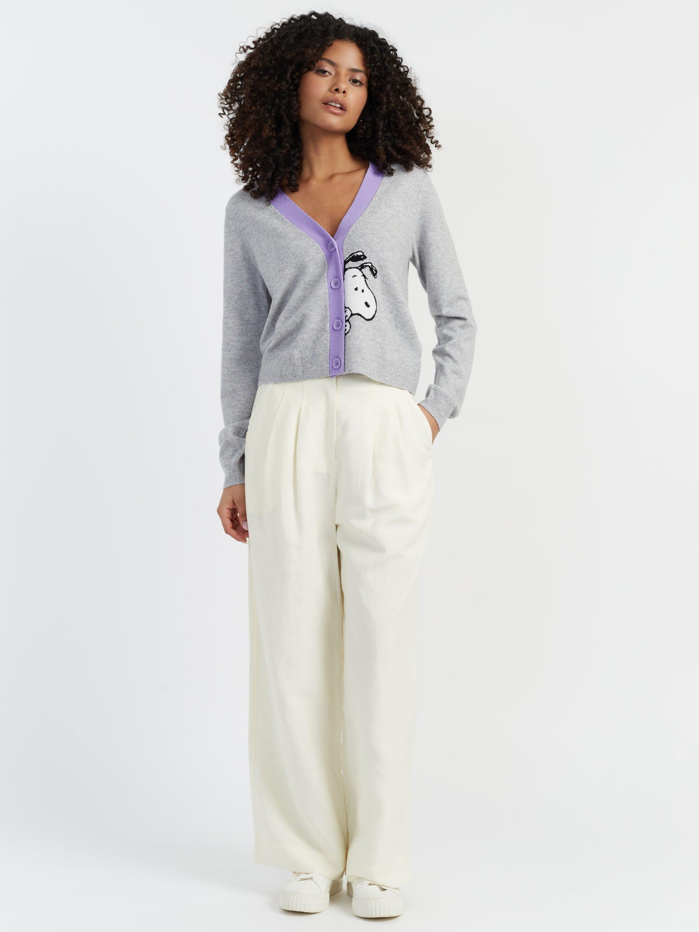 Product image 1 of 3, which shows Chinti & Parker Snoopy Peak Wool Rich Cardigan, Light Grey Marl, XS