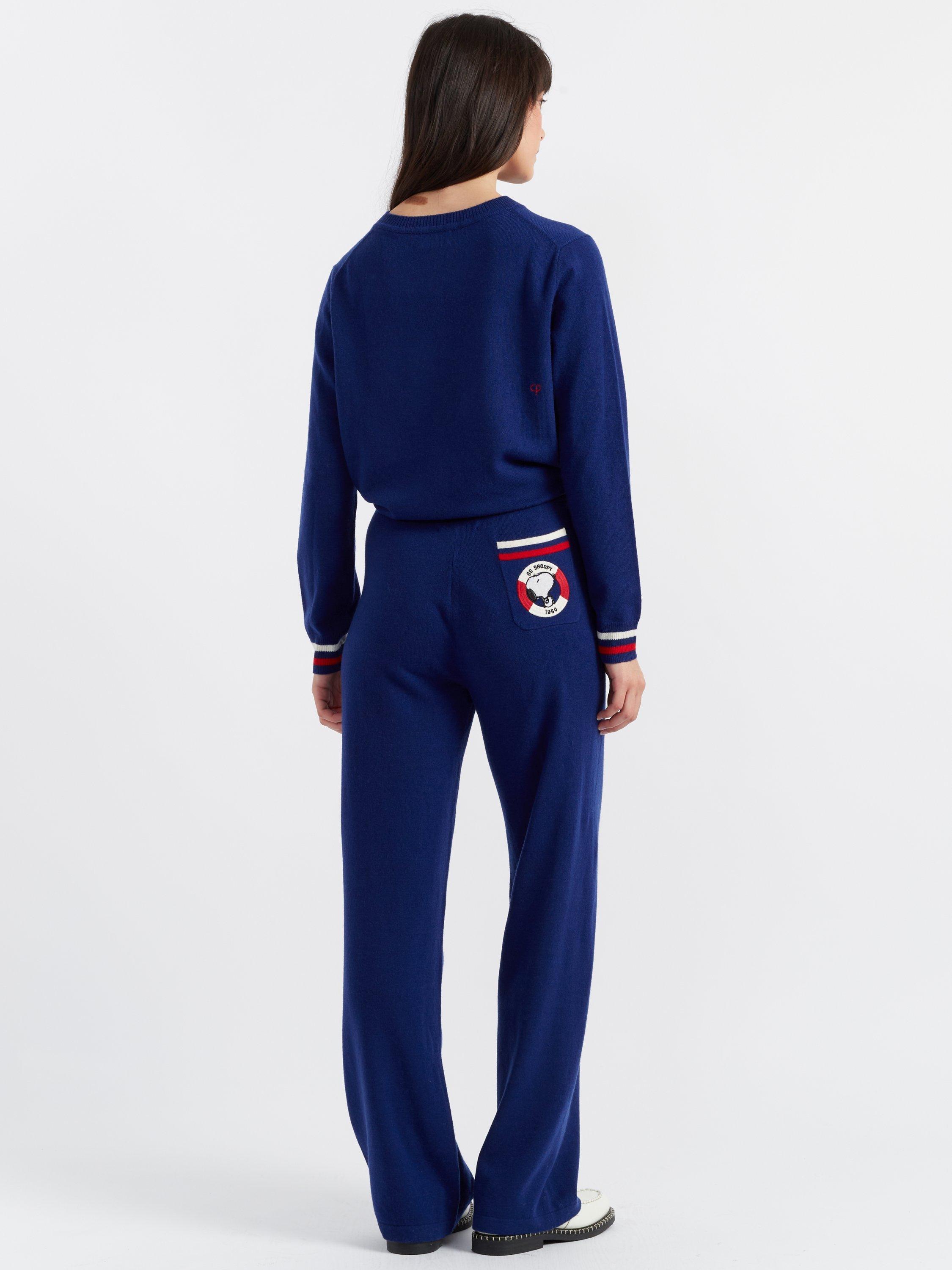 Product image 2 of 4, which shows Chinti & Parker Snoopy Nautical Wide Leg Joggers, Admiral Blue/Multi, XS