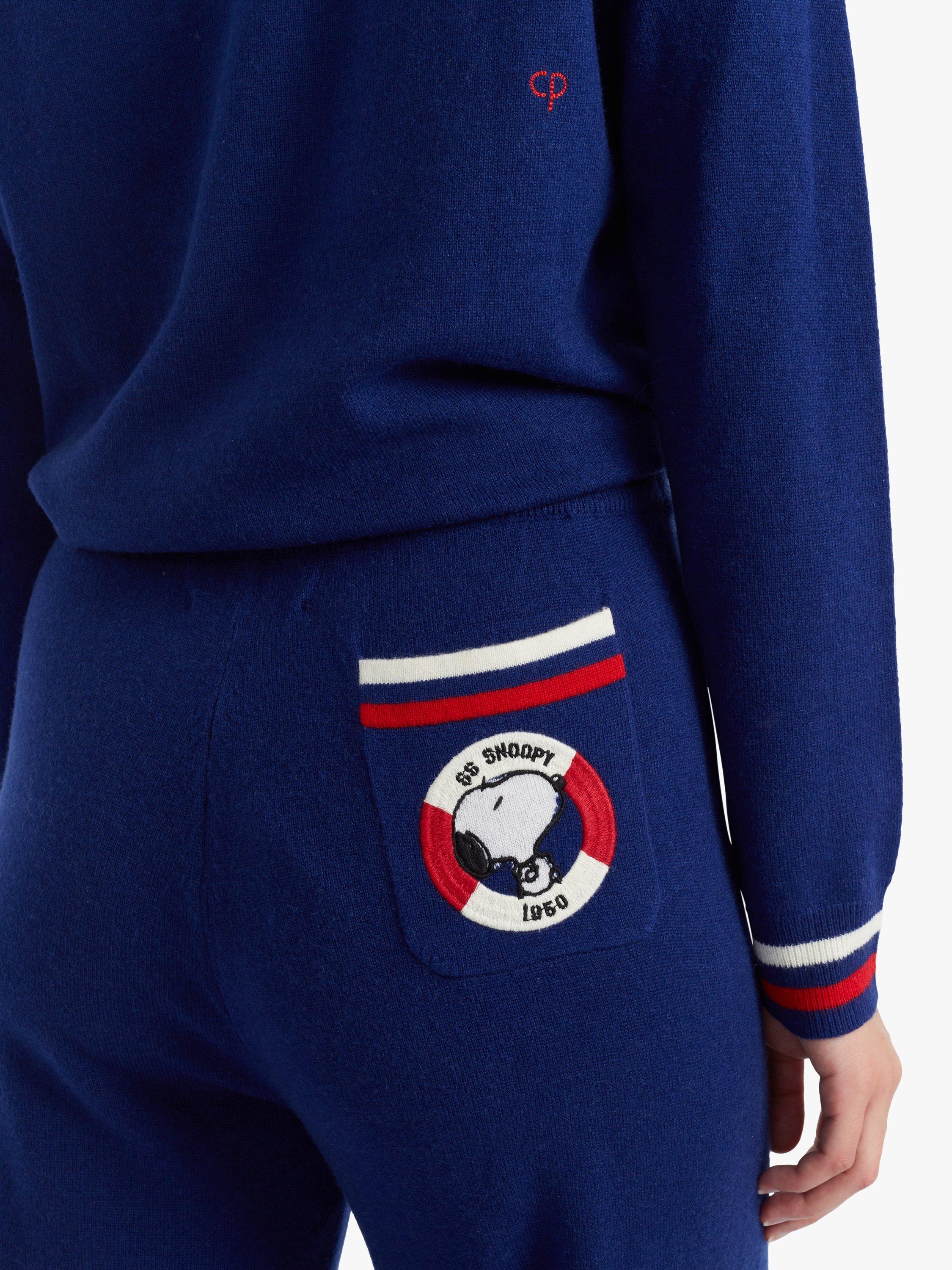Product image 4 of 4, which shows Chinti & Parker Snoopy Nautical Wide Leg Joggers, Admiral Blue/Multi, XS