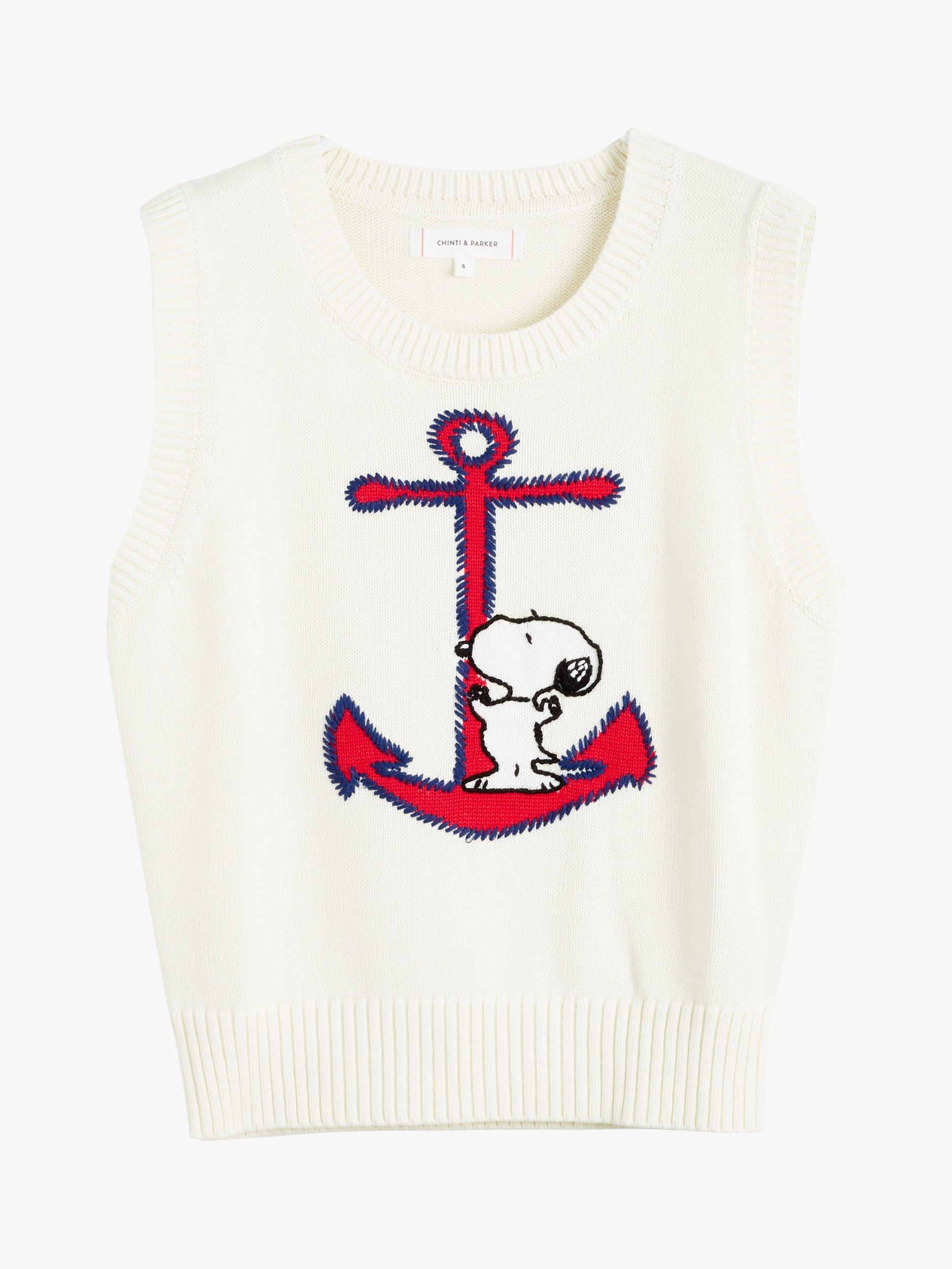 Product image 3 of 3, which shows Chinti & Parker Snoopy Anchor Tank Top, Cream, XS