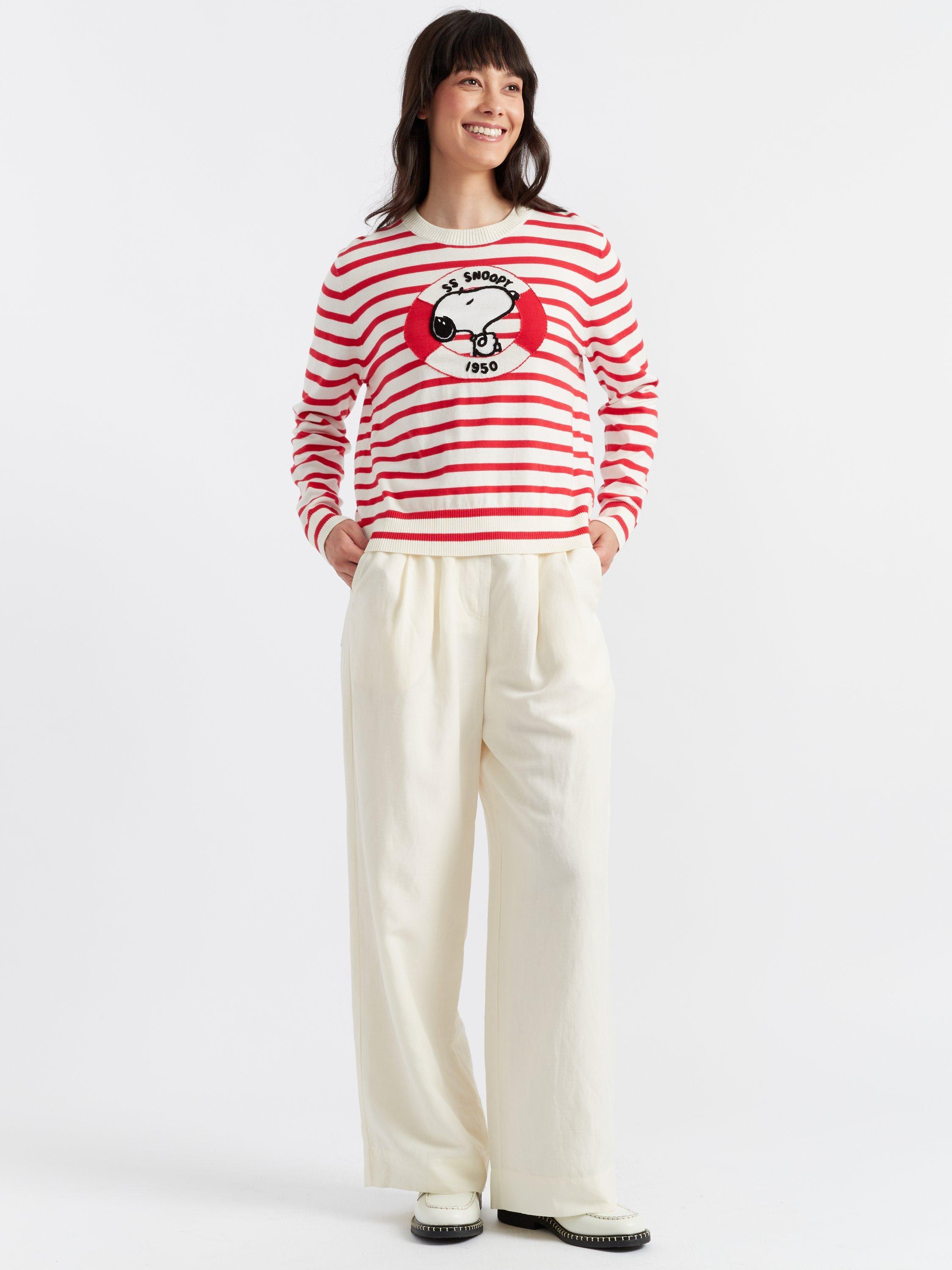 Chinti & Parker Snoopy Stripe Nautical Jumper, Cream/Velvet Red