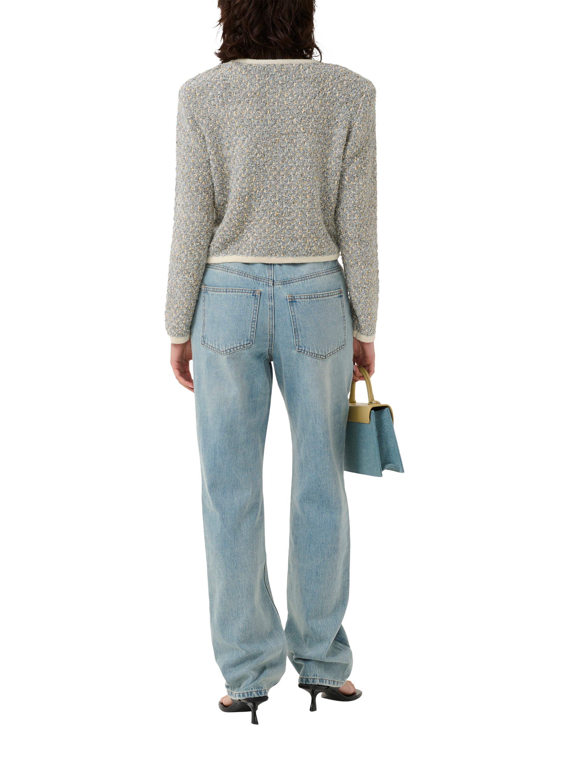 Product image 2 of 6, which shows Gestuz Nalin Boucle Knitted Cardigan, Blue/White, XS