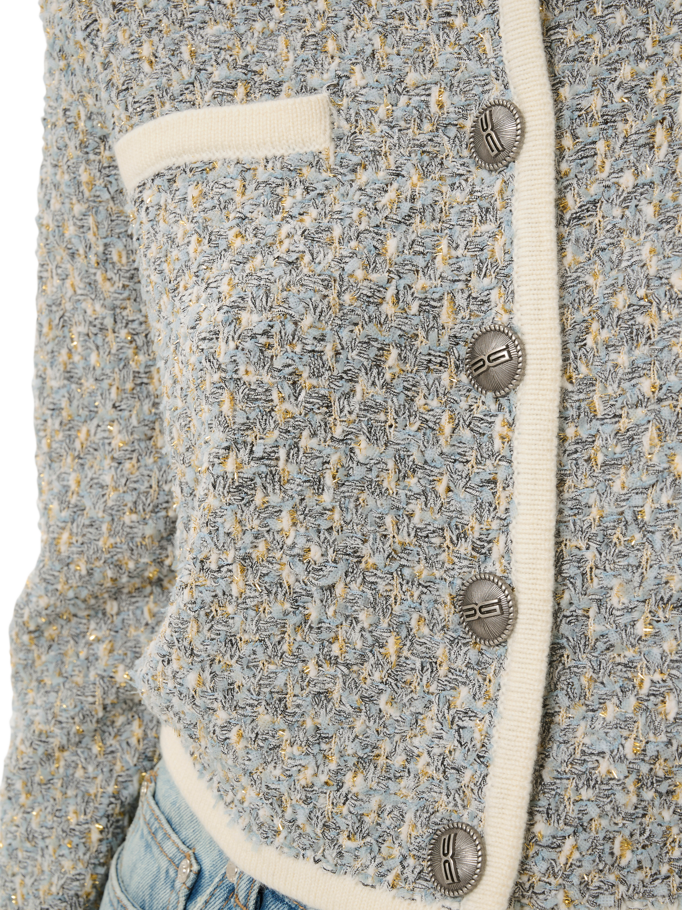 Product image 4 of 6, which shows Gestuz Nalin Boucle Knitted Cardigan, Blue/White, XS