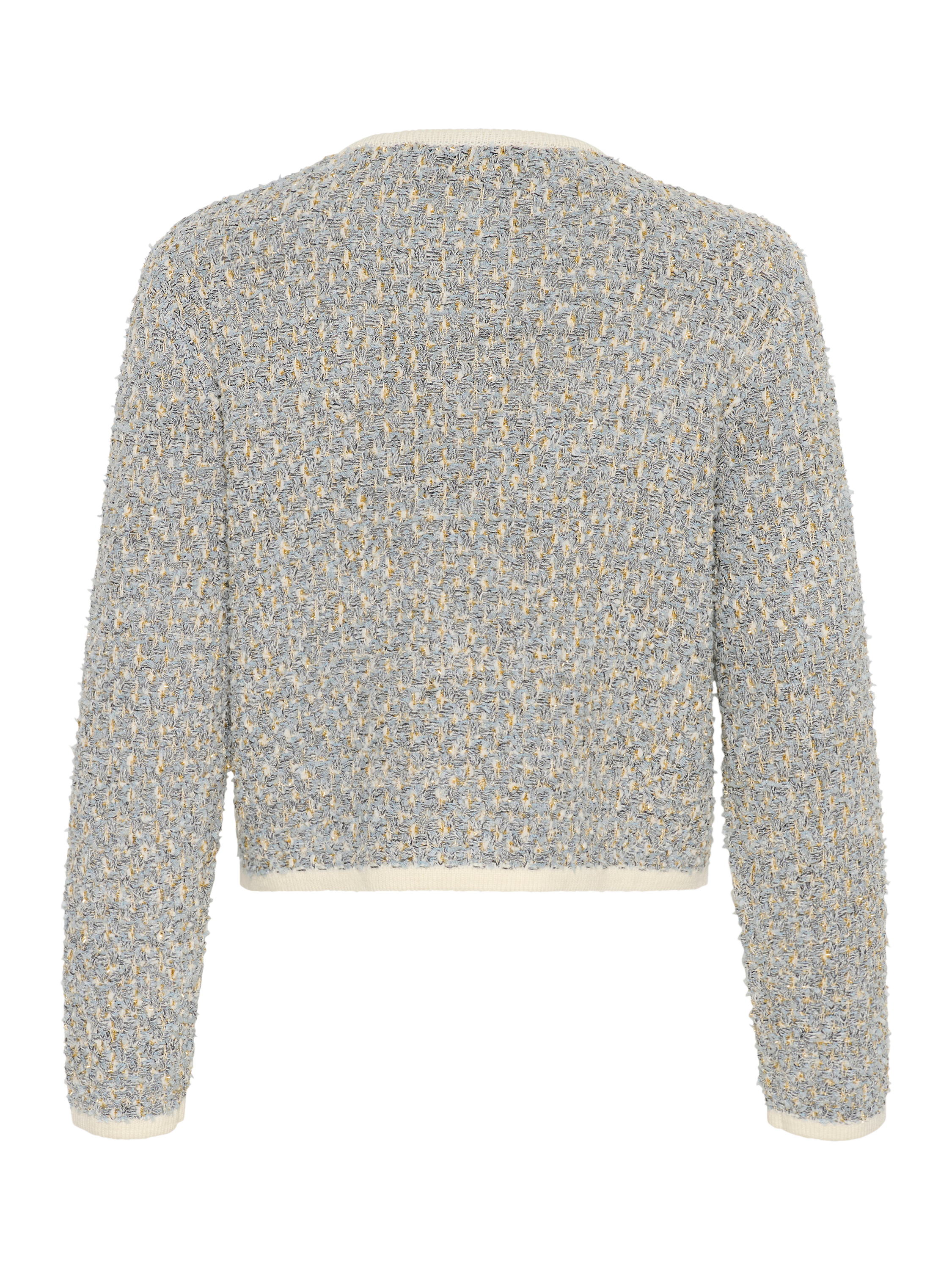 Product image 6 of 6, which shows Gestuz Nalin Boucle Knitted Cardigan, Blue/White, XS