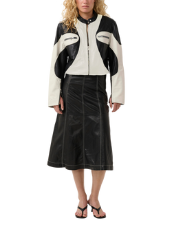 Gestuz Birka Colour Block Pure Leather Biker Jacket, Black/Multi - view 2, Black/Multi