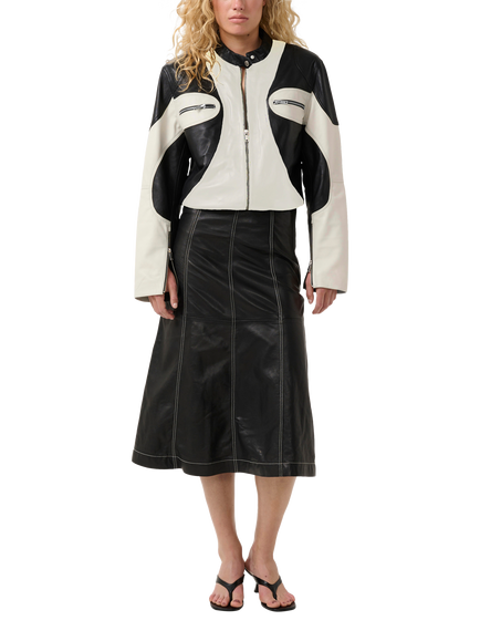 Gestuz Birka Colour Block Pure Leather Biker Jacket, Black/Multi - view 2, Black/Multi