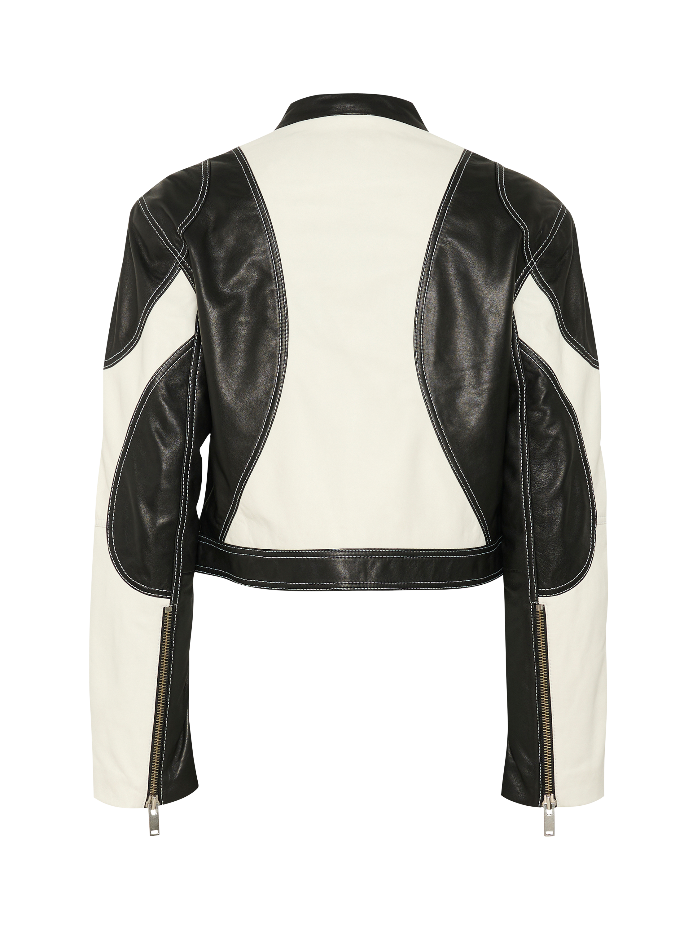 Product image 3 of 3, which shows Gestuz Birka Colour Block Pure Leather Biker Jacket, Black/Multi, 8