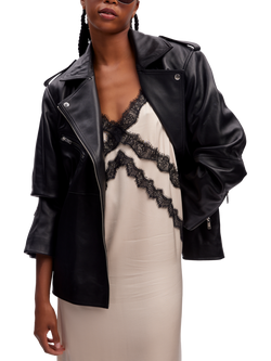 Gestuz Naomi Leather Biker Jacket, Black, Black