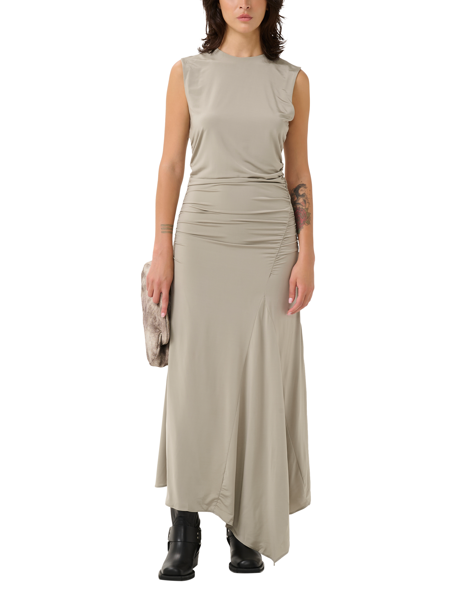 Product image 1 of 5, which shows Gestuz GZlaily Ruched Maxi Dress, Rock Ridge, XS