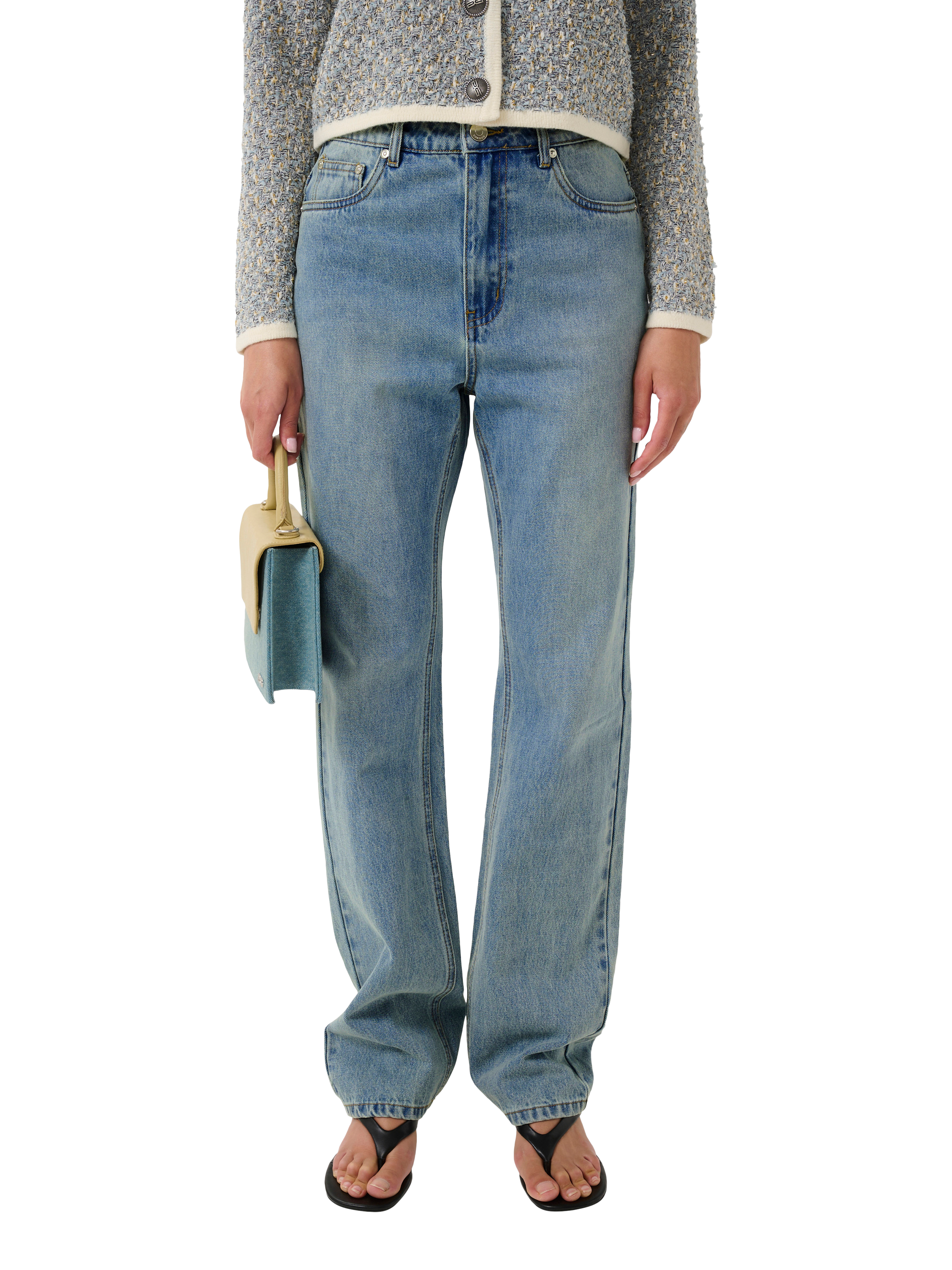 Product image 1 of 6, which shows Gestuz GZlayza Straight Fit Jeans, Mid Blue Vntage Wash, 27R