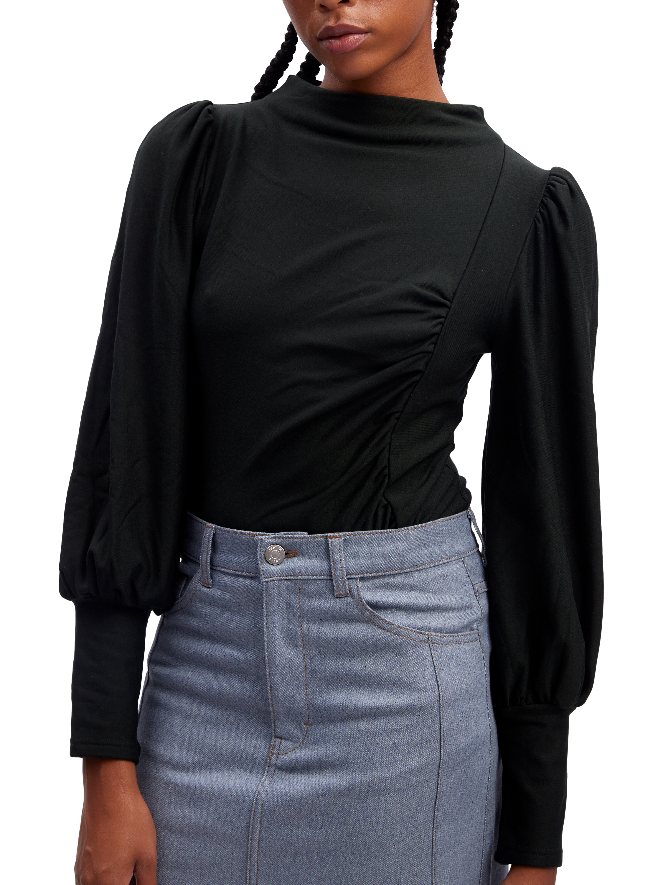 Product image 1 of 7, which shows Gestuz Rifa Puff Sleeve Top, Black, XS