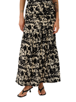 Gestuz GZflora Abstract Print Maxi Skirt, Butter Yellow/Black, Butter Yellow/Black