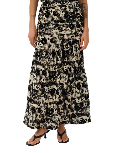 Gestuz GZflora Abstract Print Maxi Skirt, Butter Yellow/Black, Butter Yellow/Black