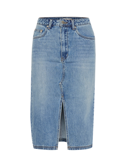 Gestuz GZlayza Pencil Fit Denim Skirt, Mid Blue Vntage Wash - view 2, Mid Blue Vntage Wash
