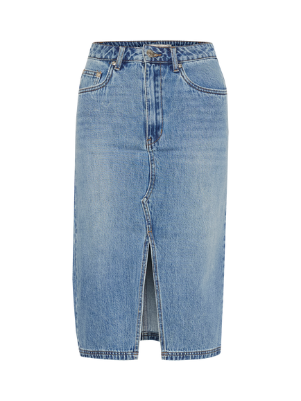 Gestuz GZlayza Pencil Fit Denim Skirt, Mid Blue Vntage Wash - view 2, Mid Blue Vntage Wash