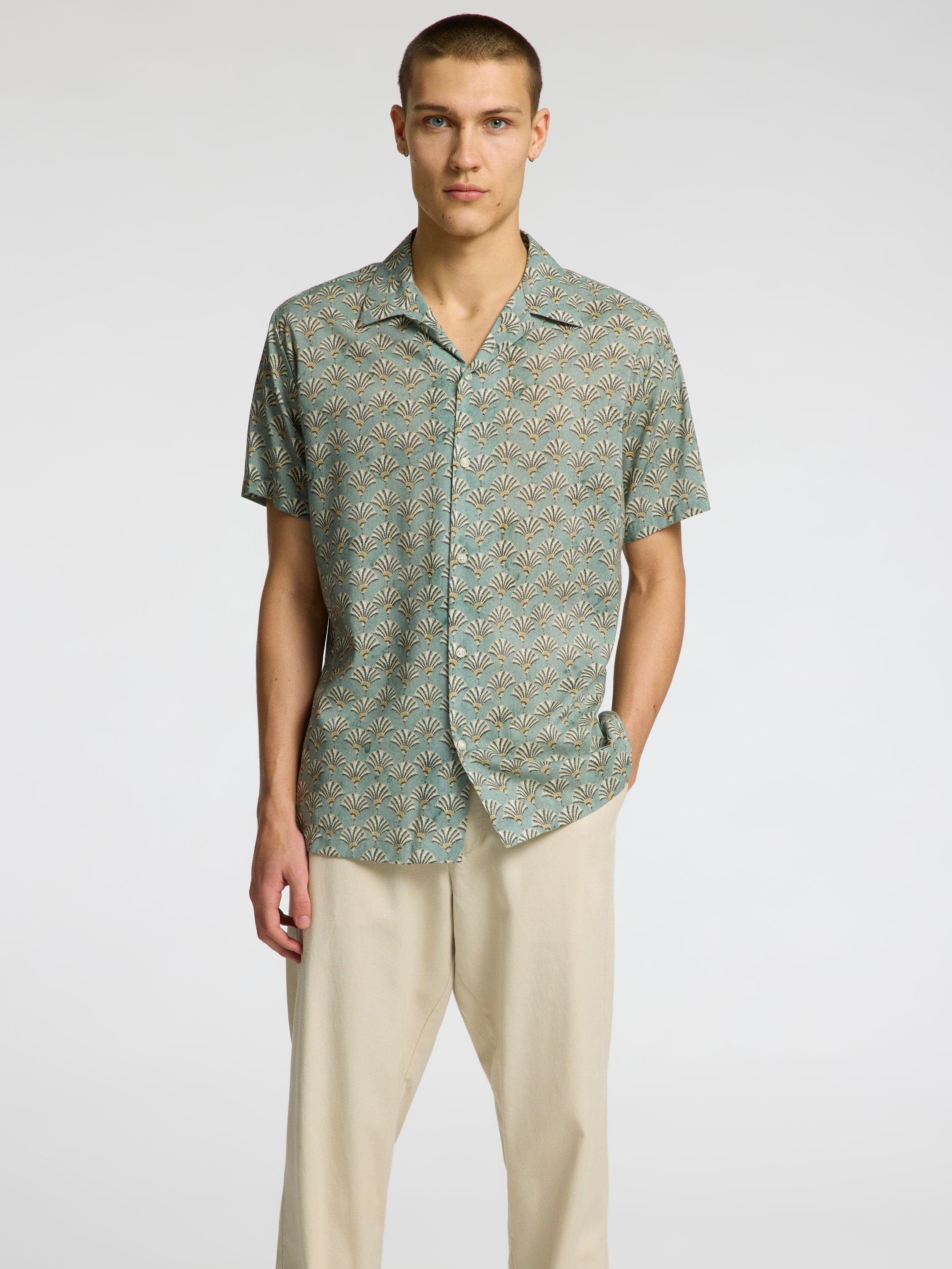 Product image 1 of 6, which shows Selected Air Organic Cotton Modal Regular Fit Shirt, Iceberg Green Fan, S